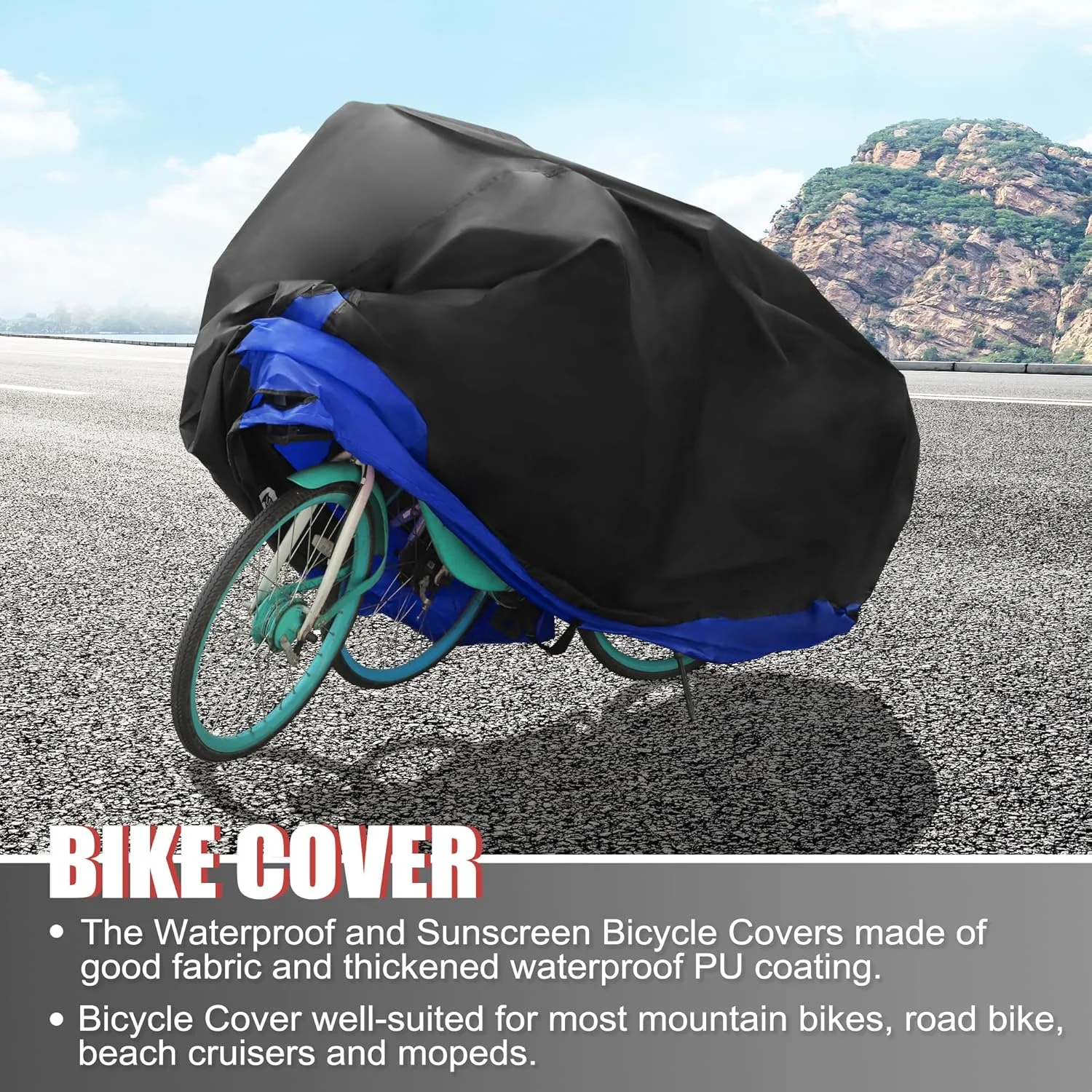 کاور ضد آب دوچرخه uxcell XL، محافظ گرد و غبار، برف و باران برای دوچرخه های کوهستانی، جاده ای، ساحلی و اسکوترهای برقی، مناسب برای دوچرخه های 29 اینچی (2 عدد) - آبی