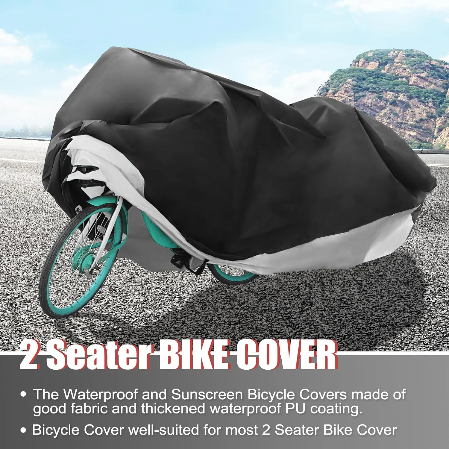 روکش دوچرخه دو نفره Uxcell، ضد آب، پارچه آکسفورد 210D، مشکی