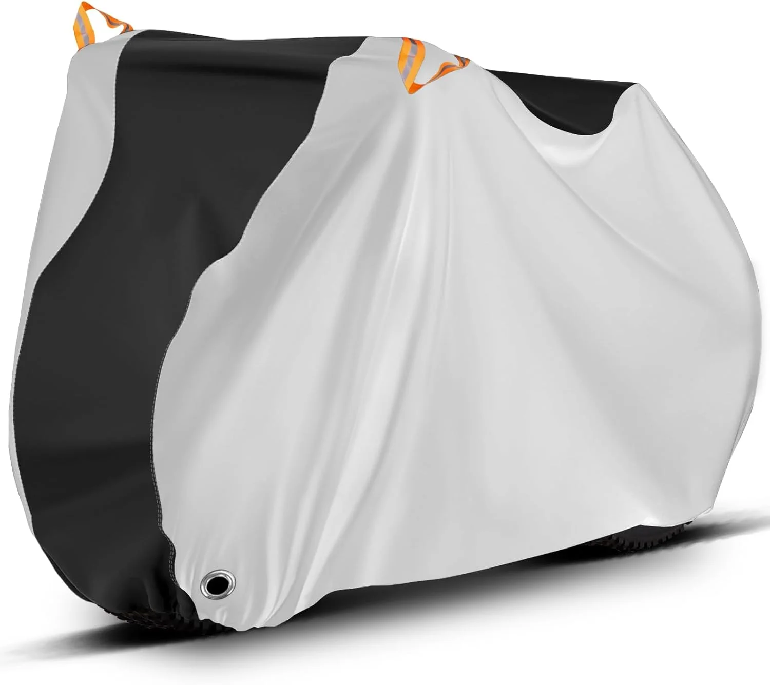 روکش دوچرخه مناسب برای ۱ یا ۲ دوچرخه، ضدآب، مقاوم در برابر باران، آفتاب، گرد و غبار و باد، دارای سوراخ قفل، نوار بازتابنده و کیف نگهداری، مناسب برای دوچرخه های کوهستانی، جاده ای و برقی (XL مشکی و نقره ای)