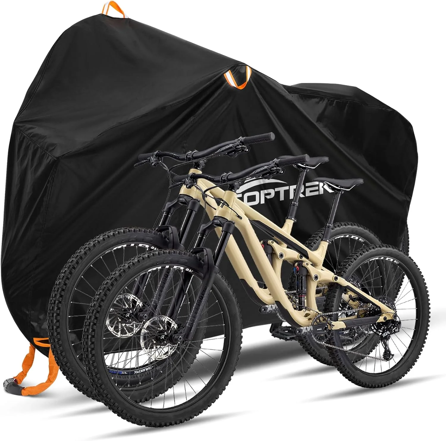 روکش دوچرخه toptrek برای 2 دوچرخه، روکش دوچرخه 210D برای نگهداری در فضای باز، 210 x 110 x 95 سانتی متر روکش ضد آب دوچرخه در فضای باز با سوراخ های قفل و کیف نگهداری، روکش ضد باران ضد اشعه ماوراء بنفش برای دوچرخه کوهستانی و جاده