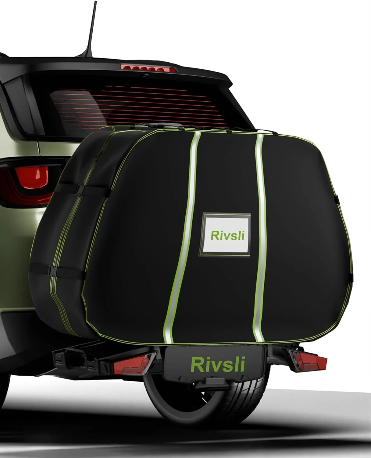 روکش دوچرخه برای حمل و نقل 2 دوچرخه، روکش ضد آب برای نگهداری دوچرخه در فضای باز برای 2 دوچرخه روی باربند عقب، روکش های دوچرخه برقی سنگین 420D با نوارهای بازتابنده، پنجره پلاک