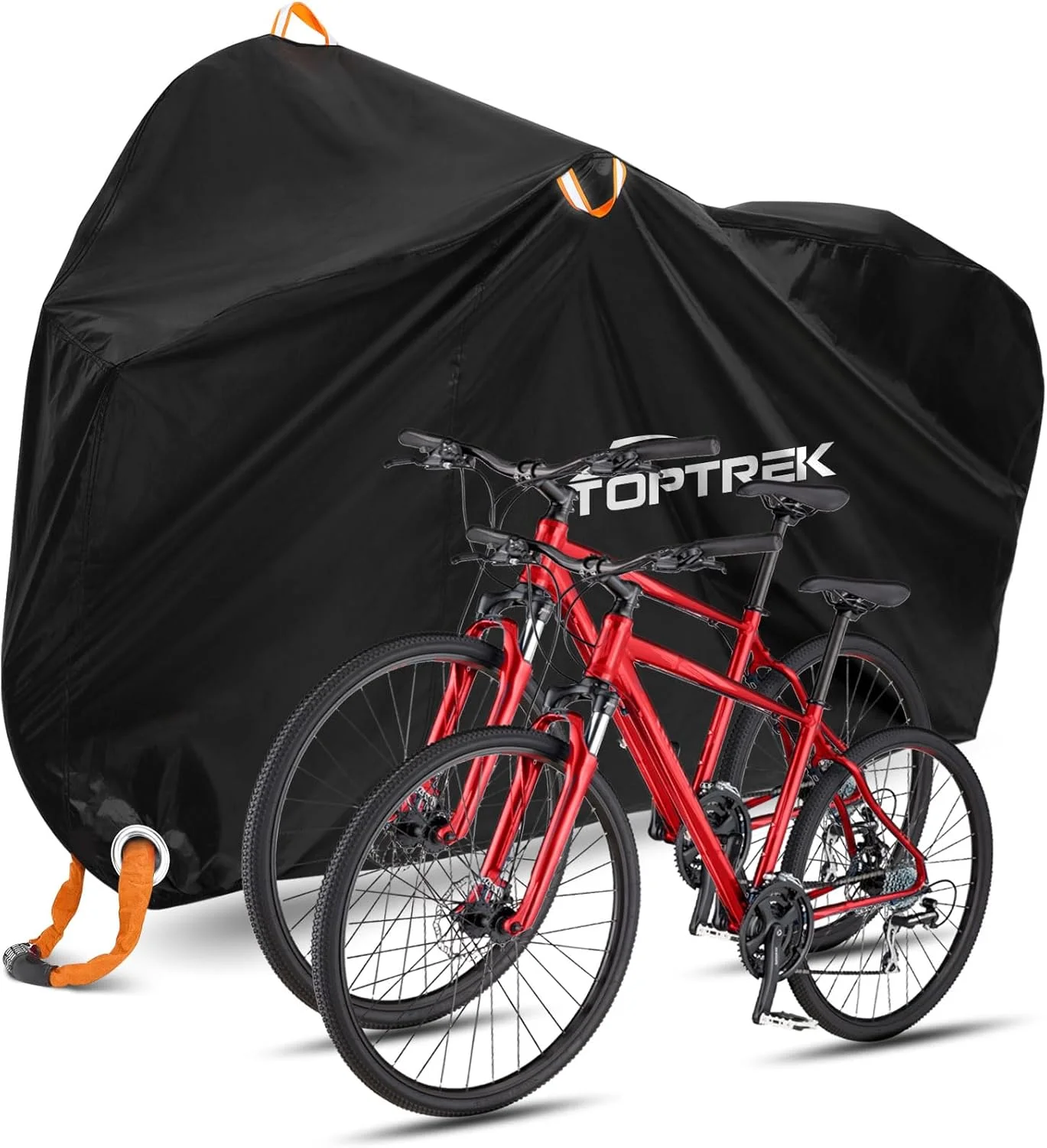 روکش دوچرخه toptrek برای 2 دوچرخه، روکش دوچرخه 210D برای نگهداری در فضای باز، 210 x 110 x 95 سانتی متر روکش ضد آب دوچرخه در فضای باز با کیف نگهداری، روکش ضد باران ضد اشعه ماوراء بنفش (مشکی کامل برای 2 دوچرخه)