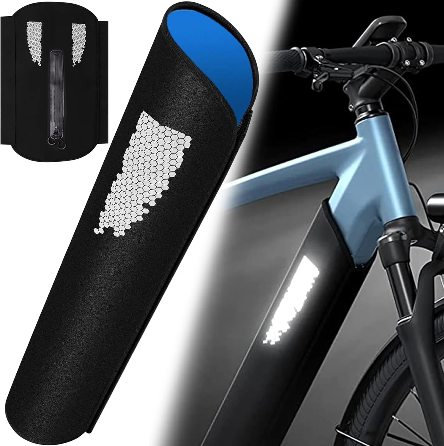 روکش باتری دوچرخه برقی SUQ، دارای زیپ، مناسب برای خودروهایی با جا لیوانی، نوار بازتابنده، روکش محافظ باتری ضد خش برای باتری قاب، مناسب برای دور لوله از 32 سانتی متر تا 40 سانتی متر (آبی)