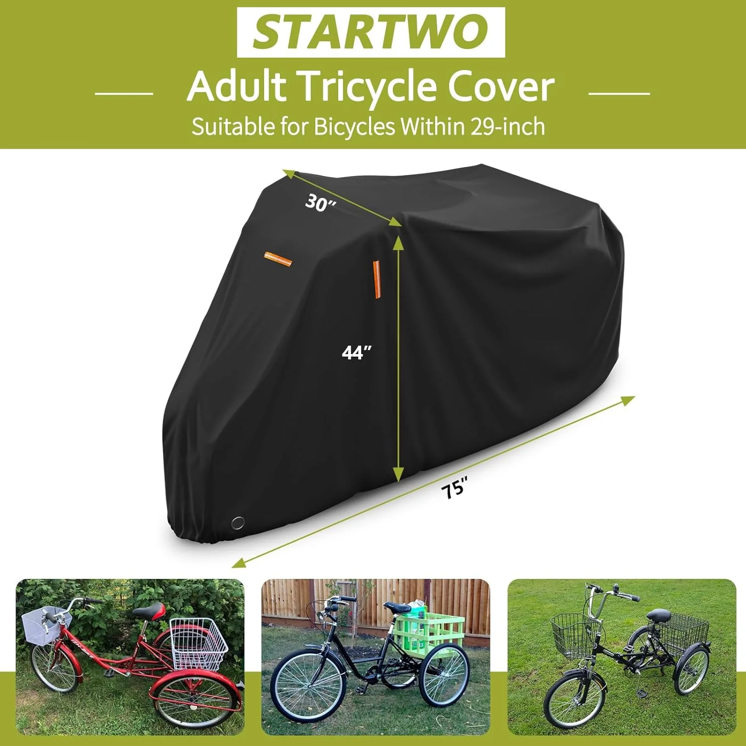 روکش سه چرخه بزرگسال STARTWO، روکش سه چرخه برقی، روکش ضد آب دوچرخه برای فضای باز، روکش ضد باد دوچرخه، روکش ضد گرد و غبار دوچرخه مشکی