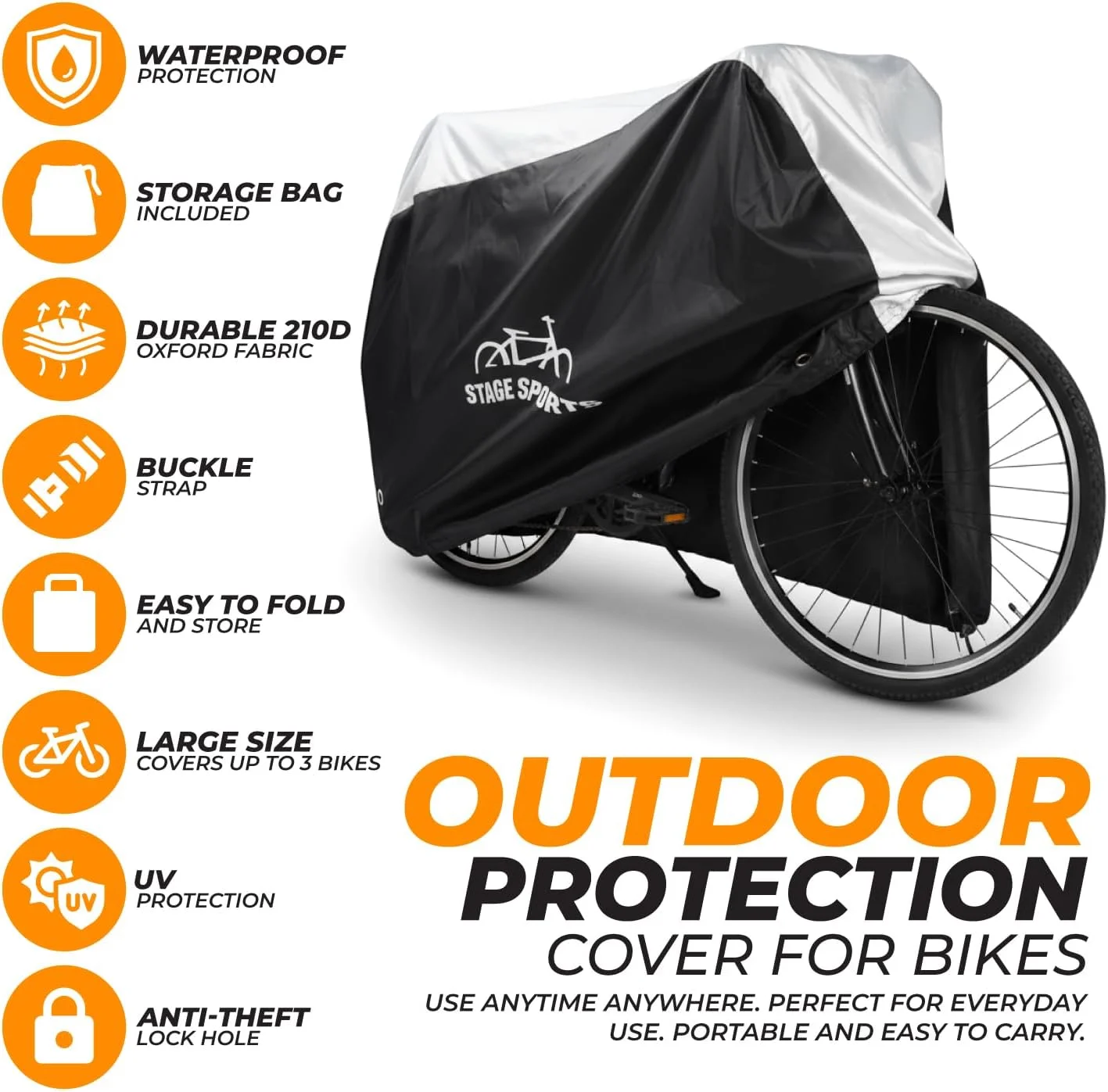 روکش ضدآب دوچرخه برای نگهداری در فضای باز - روکش دوچرخه سنگین برای 3 دوچرخه با سوراخ های قفل ضد سرقت - لوازم جانبی دوچرخه برقی شامل کیف نگهداری - پارچه آکسفورد 210D مقاوم در برابر اشعه ماوراء بنفش