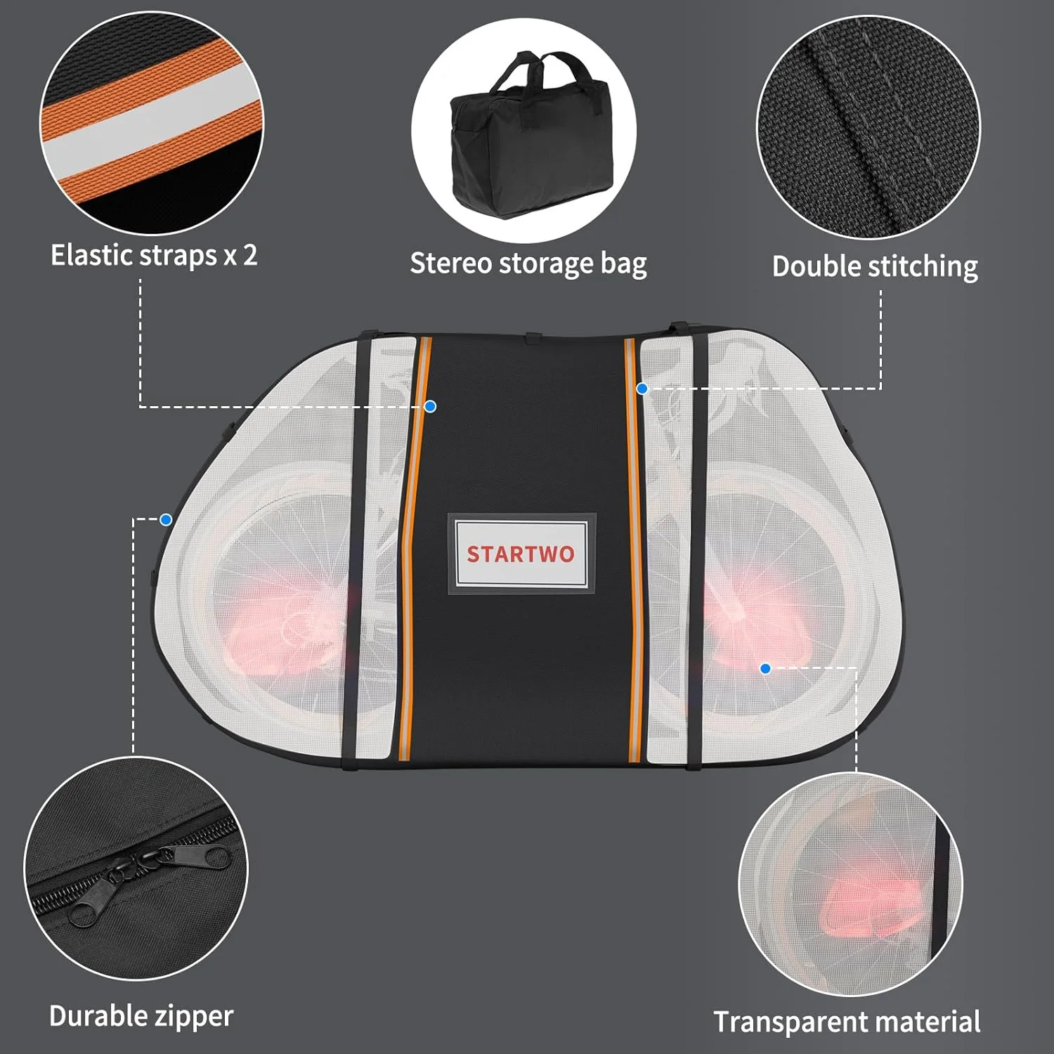 روکش دوچرخه STARTWO برای حمل و نقل روی باربند، روکش دوچرخه برای حمل و نقل 1-2 دوچرخه، روکش دوچرخه سنگین ضد آب و ضد باد برای نگهداری در فضای باز با نوارهای بازتابنده