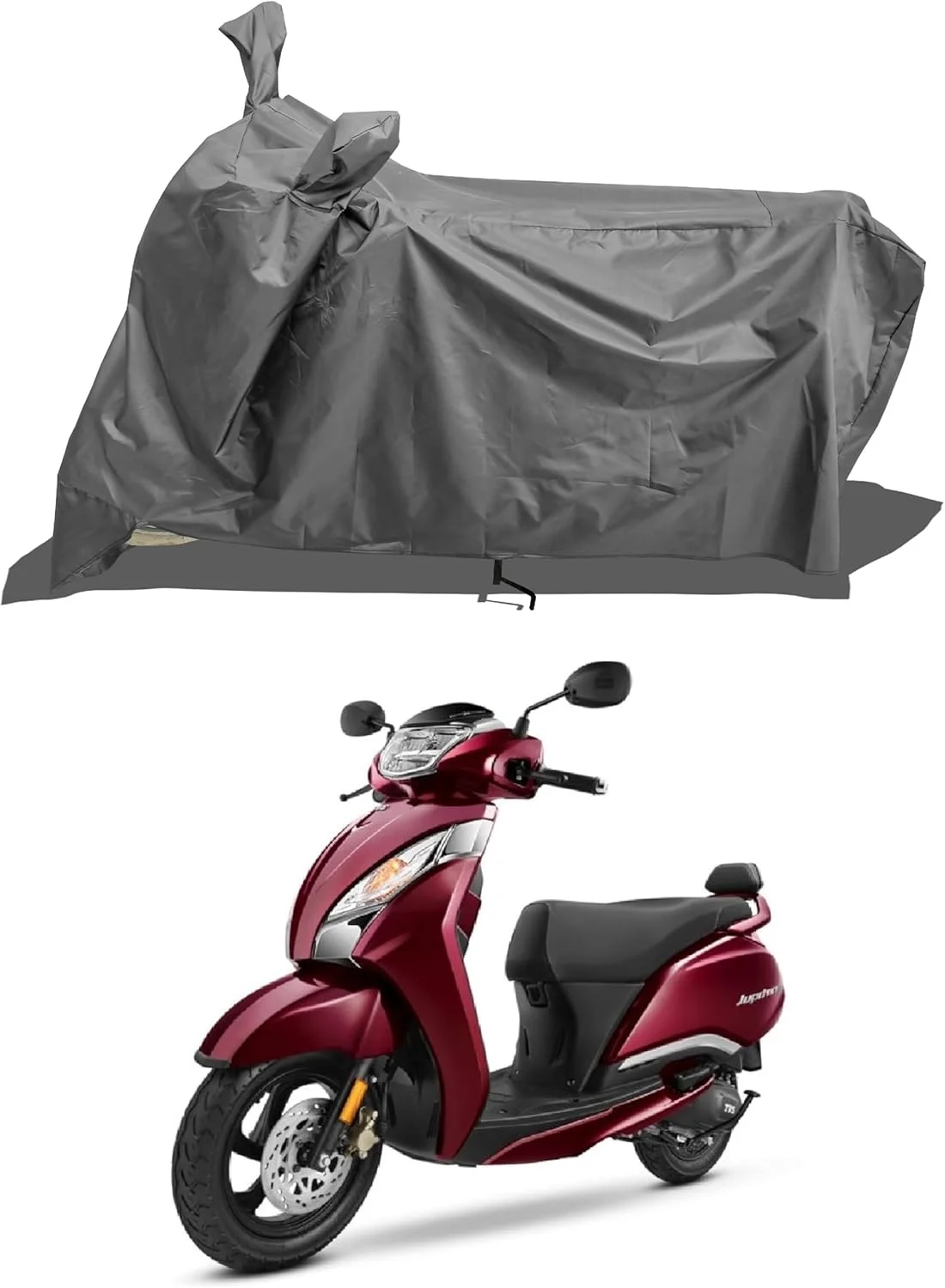 روکش موتورسیکلت مناسب برای TVS Jupiter 125 Smart XConnect مدل 2024، مقاوم در برابر آب و گرد و غبار، پارچه پریمیوم 190T، خاکستری کامل