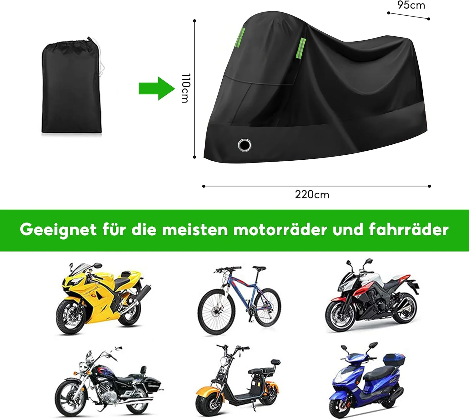 روکش ضدآب دوچرخه، 170 x 60 x 85 سانتی متر، روکش دوچرخه، روکش محافظ، ضدآب و محافظت در برابر اشعه ماوراء بنفش، مناسب برای انواع دوچرخه (مشکی)