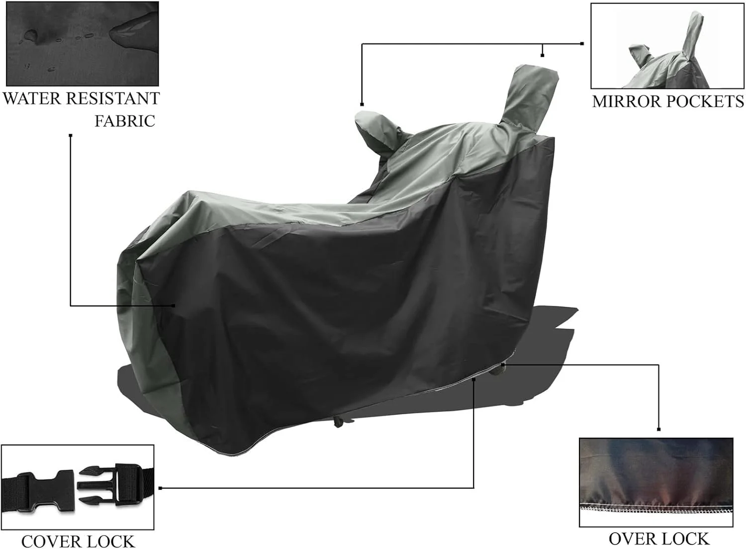 روکش موتورسیکلت مناسب برای Bajaj Pulsar N150، مقاوم در برابر آب و گرد و غبار، پارچه با کیفیت 190T، طرح راه راه خاکستری