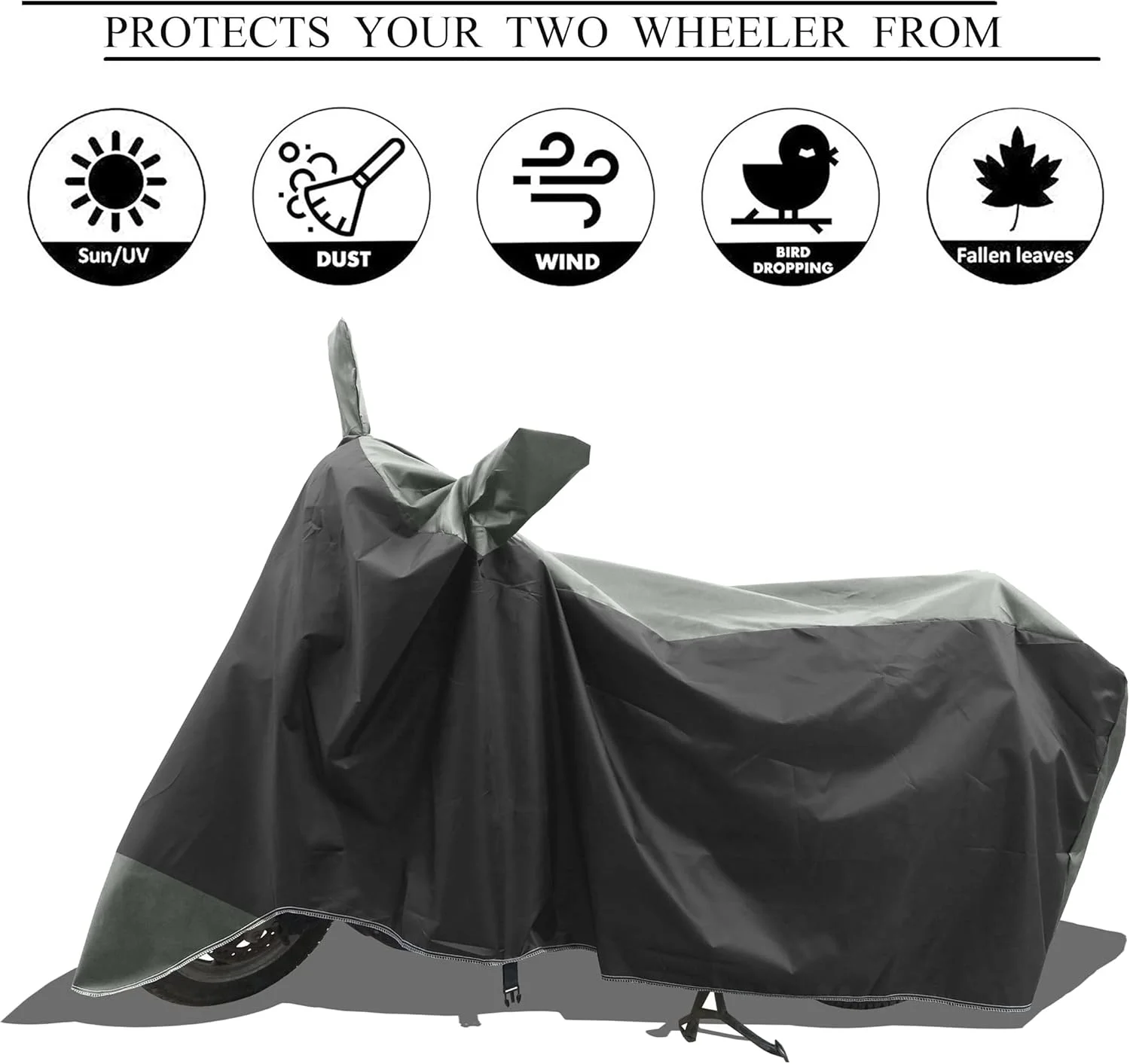 روکش موتورسیکلت مناسب برای Bajaj Pulsar N150، مقاوم در برابر آب و گرد و غبار، پارچه با کیفیت 190T، طرح راه راه خاکستری