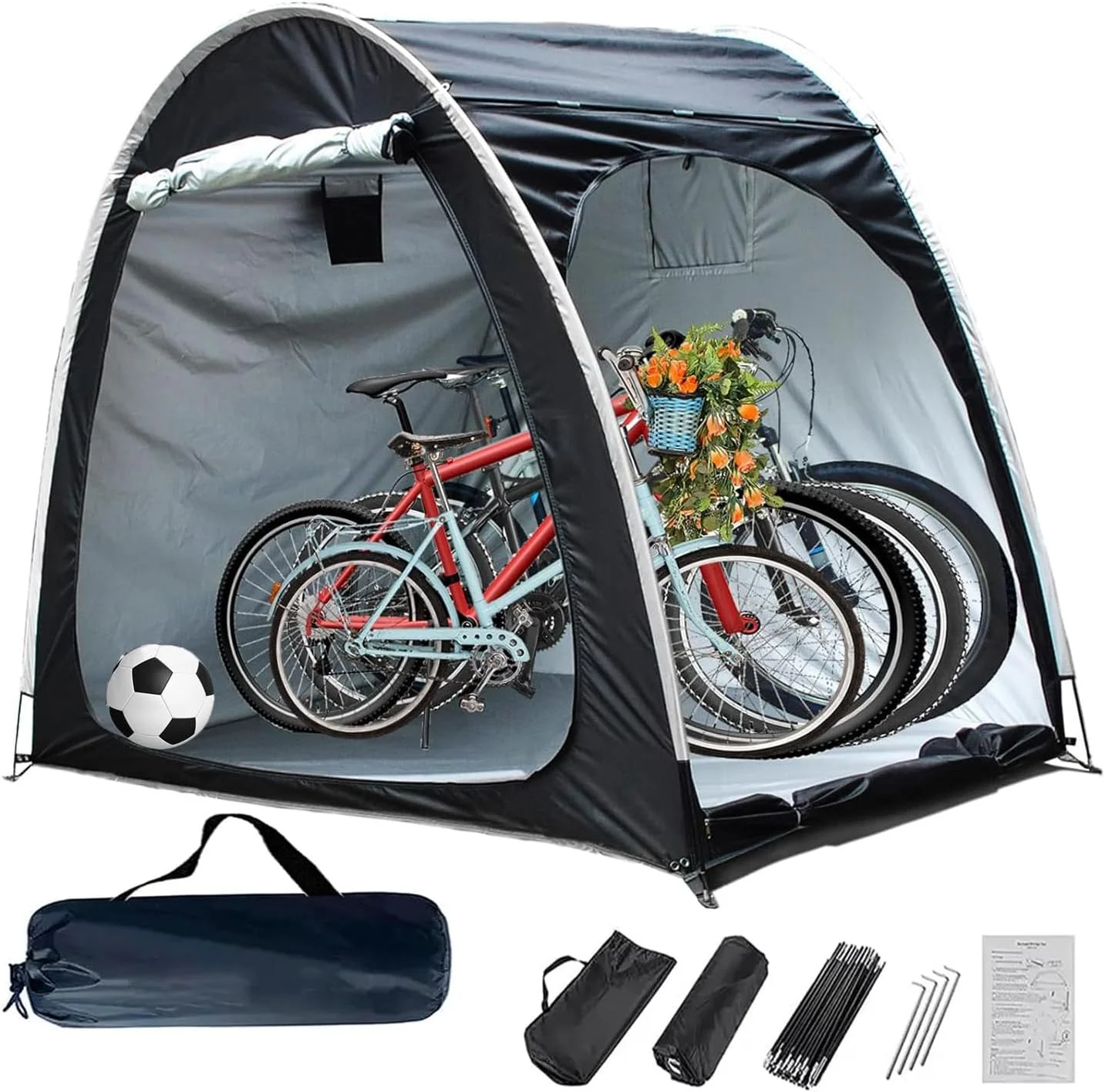چادر دوچرخه، پناهگاه قابل حمل دوچرخه با پارچه ضخیم ضد آب و براکت آلیاژی تقویت شده، چادر پوشش دوچرخه برای گاراژ، کمپینگ در فضای باز، باغ (بزرگ، 4-5 دوچرخه)