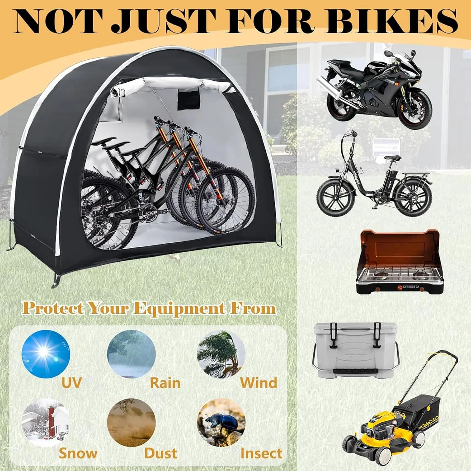 چادر دوچرخه، پناهگاه قابل حمل دوچرخه با پارچه ضخیم ضد آب و براکت آلیاژی تقویت شده، چادر پوشش دوچرخه برای گاراژ، کمپینگ در فضای باز، باغ (بزرگ، 4-5 دوچرخه)