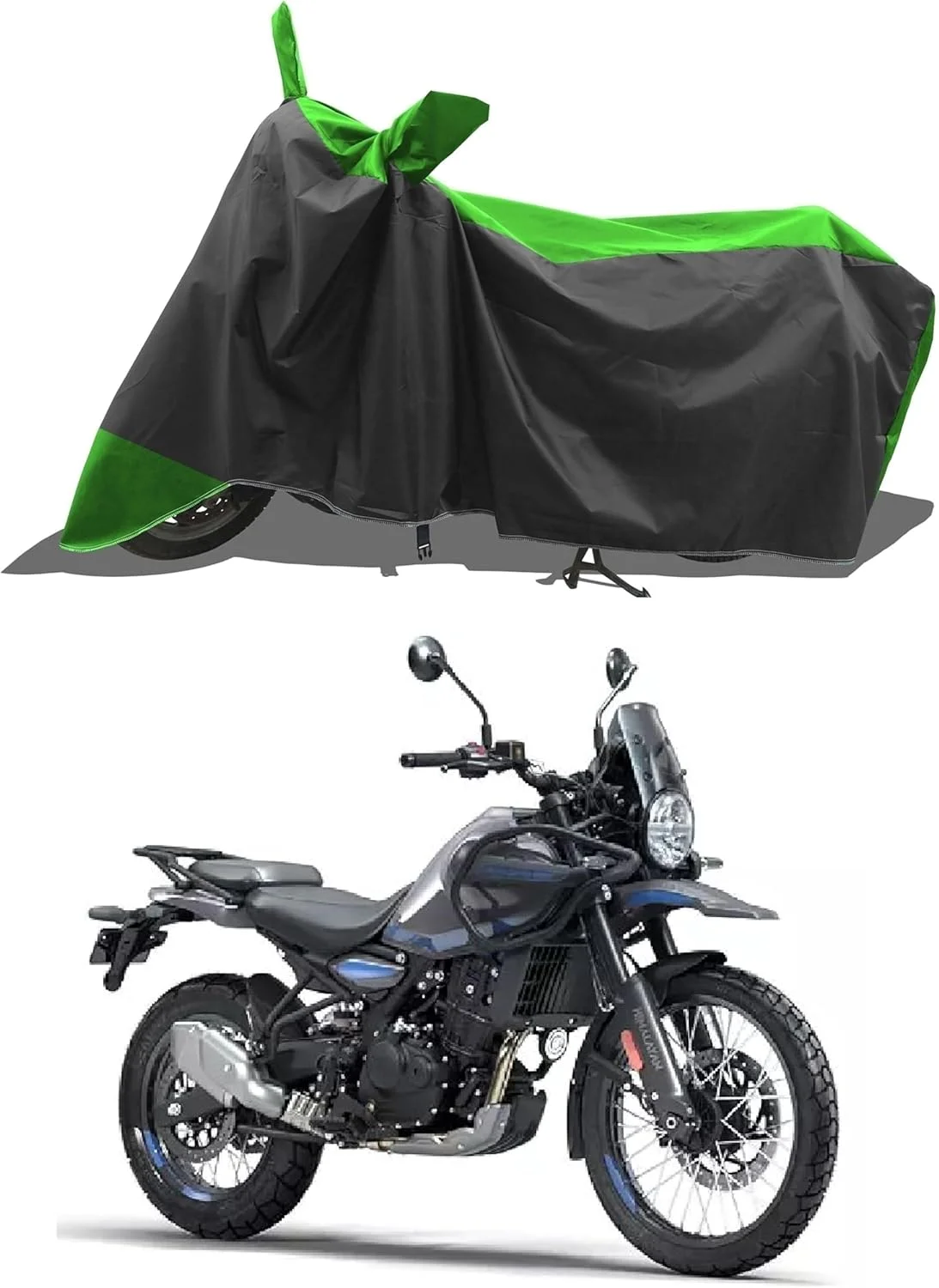 روکش موتورسیکلت اسکوتی - روکش موتورسیکلت مناسب برای RE Himalayan 450 جدید، مقاوم در برابر آب و گرد و غبار، پارچه ممتاز 190T، راه راه سبز