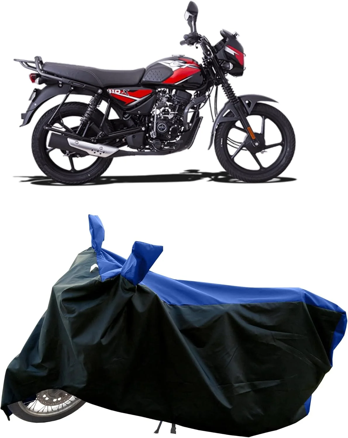 روکش موتورسیکلت - مناسب برای Bajaj CT110X مدل 2023 New BS6 SCOOTY، مقاوم در برابر آب و گرد و غبار، پارچه با کیفیت 190T، آبی و مشکی