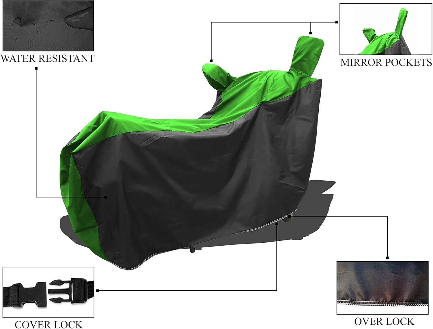 روکش موتورسیکلت اسکوتی - روکش موتورسیکلت مناسب برای RE Himalayan 450 جدید، مقاوم در برابر آب و گرد و غبار، پارچه ممتاز 190T، راه راه سبز