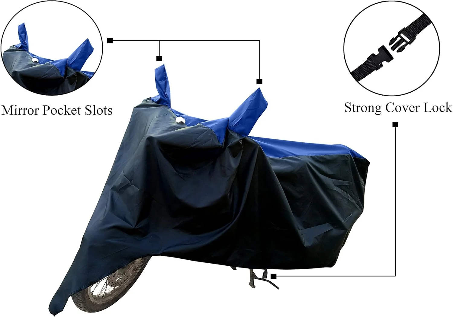 روکش موتورسیکلت - مناسب برای Bajaj CT110X مدل 2023 New BS6 SCOOTY، مقاوم در برابر آب و گرد و غبار، پارچه با کیفیت 190T، آبی و مشکی روکش موتورسیکلت - مناسب برای Bajaj CT110X مدل 2023 New BS6 SCOOTY، مقاوم در برابر آب و گرد و غبار، پارچه با کیفیت 190T، آبی و مشکی