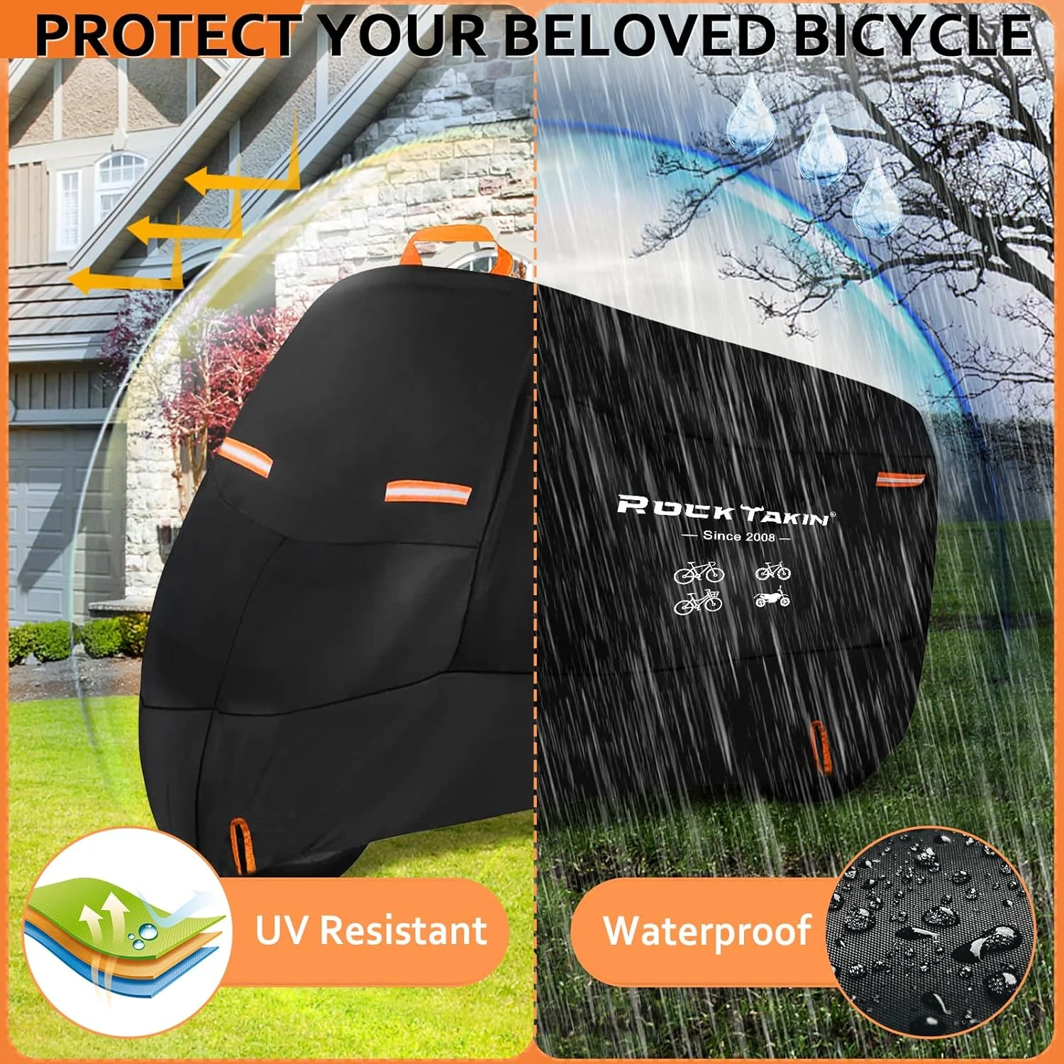 روکش دوچرخه برای 2 یا 3 دوچرخه، مناسب فضای باز، ضد آب، ساخته شده از آکسفورد 300D با دوام، ضد باران، گرد و غبار، اشعه ماوراء بنفش و باد، دارای نوارهای بازتابنده و کیف نگهداری برای دوچرخه های کوهستانی، جاده ای و برقی