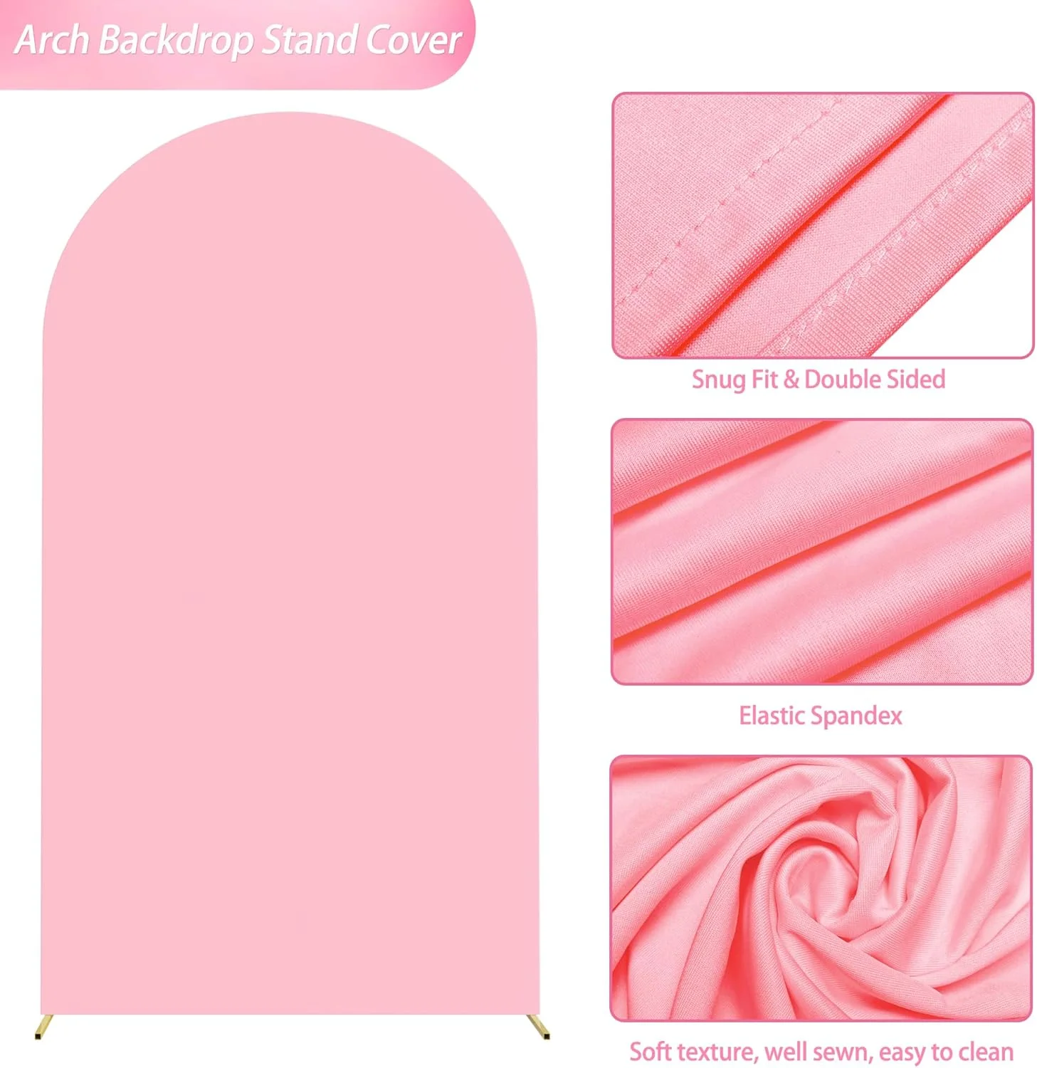 روکش طاق تزئینی پتروس، 2.2 متری، اسپندکس صورتی، مناسب برای پس زمینه طاق کیارا با سر گرد، برای تزئین جشن تولد و عروسی