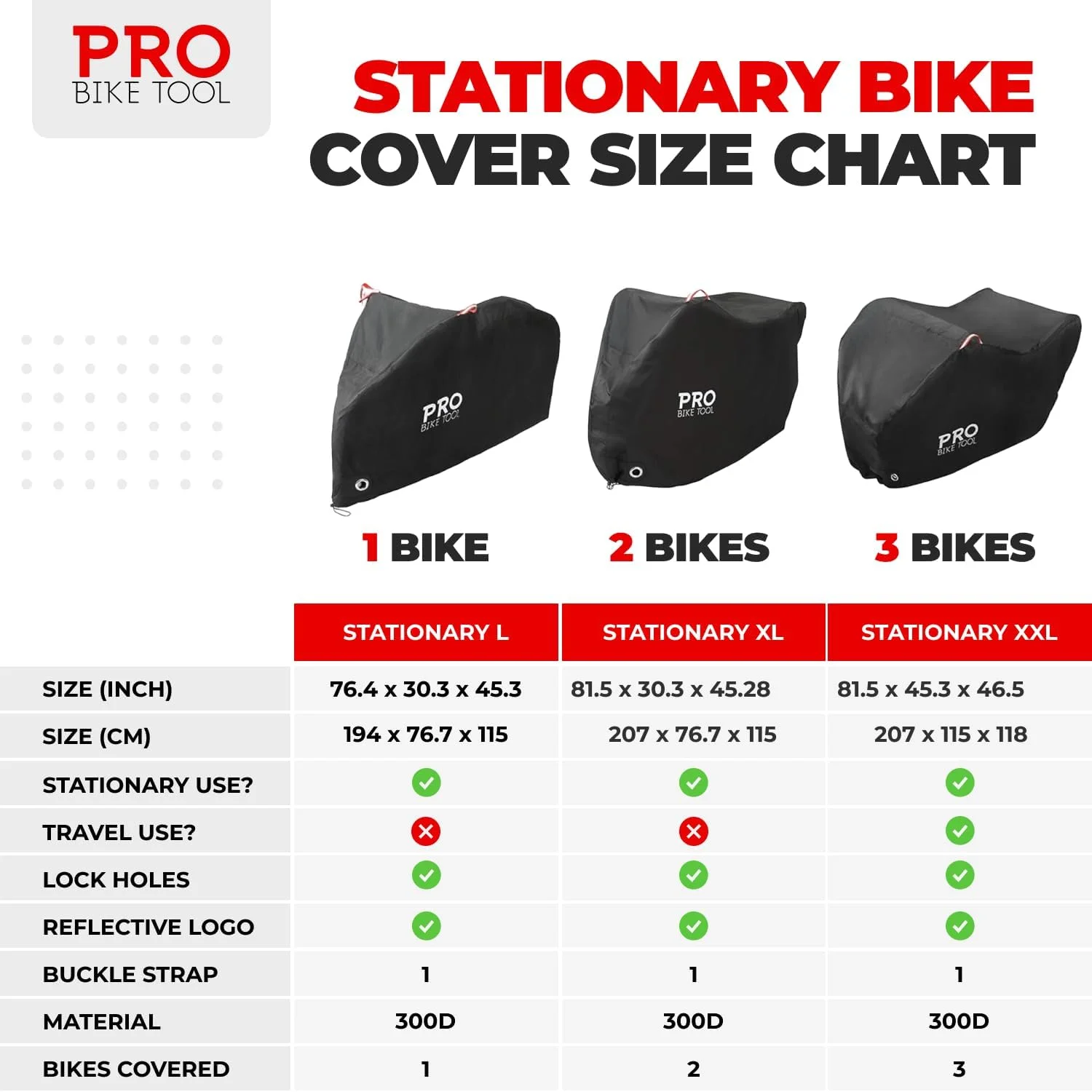 روکش دوچرخه پرو بایک تول برای نگهداری دوچرخه در فضای باز - سایز خیلی بزرگ مناسب 3 دوچرخه - جنس مقاوم در برابر پارگی، ضد آب و ضد اشعه ماوراء بنفش - محافظت از دوچرخه کوهستانی و جاده ای، چادر دوچرخه