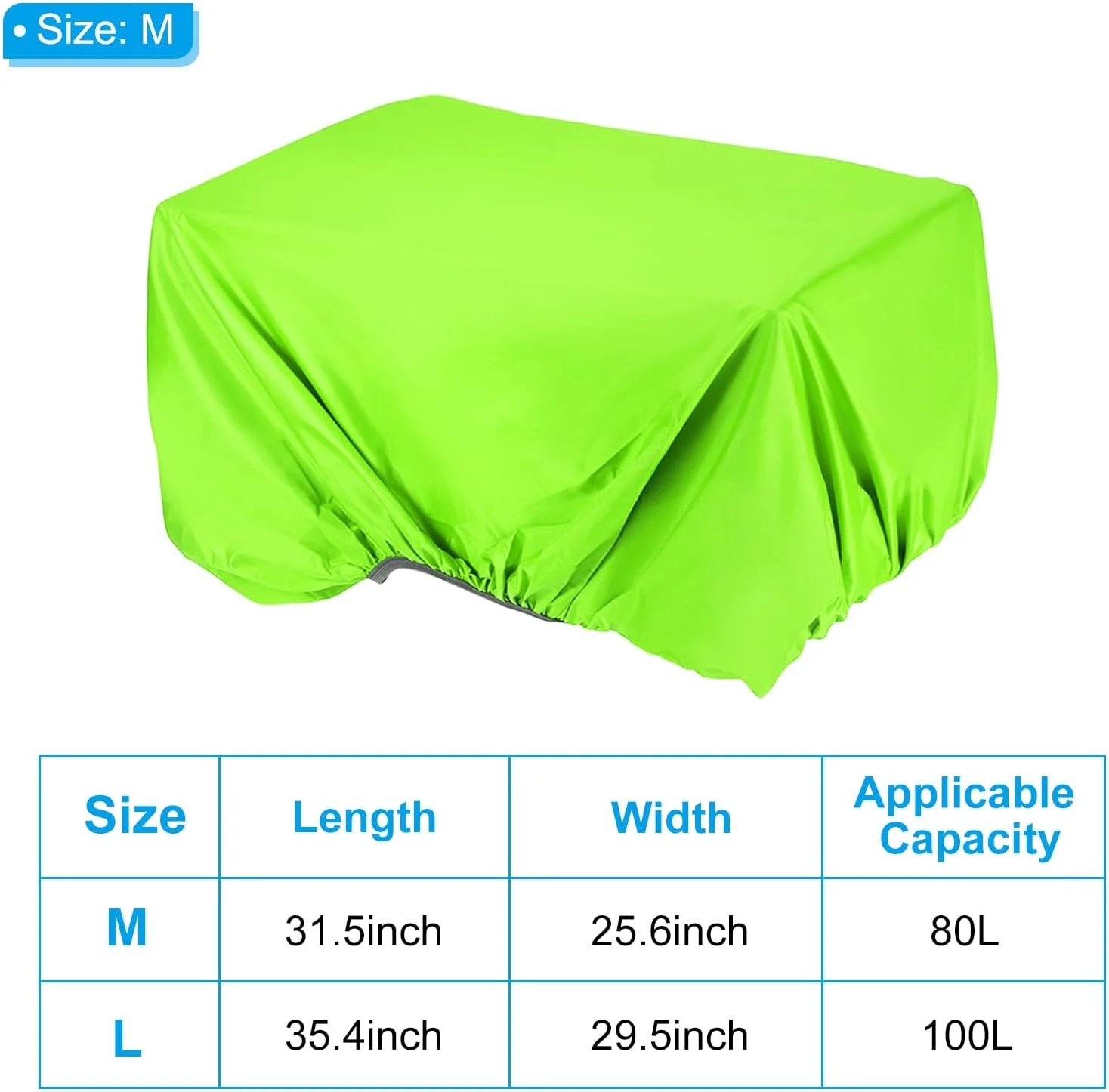 روکش باران چرخ عقب دوچرخه PATIKIL 80L، روکش باران ضد آب صندوق عقب دوچرخه برای دوچرخه های کوهستانی و هیبریدی، سایز M، سبز چمنی