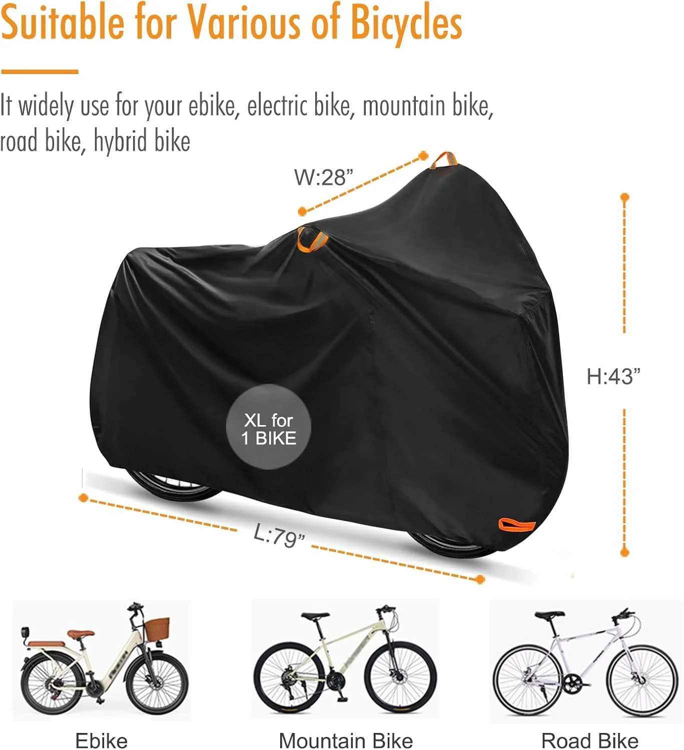 روکش ضدآب دوچرخه برای نگهداری در فضای باز، محافظت از دوچرخه در برابر باران، گرد و غبار و اشعه ماوراء بنفش (XL برای 1 دوچرخه)