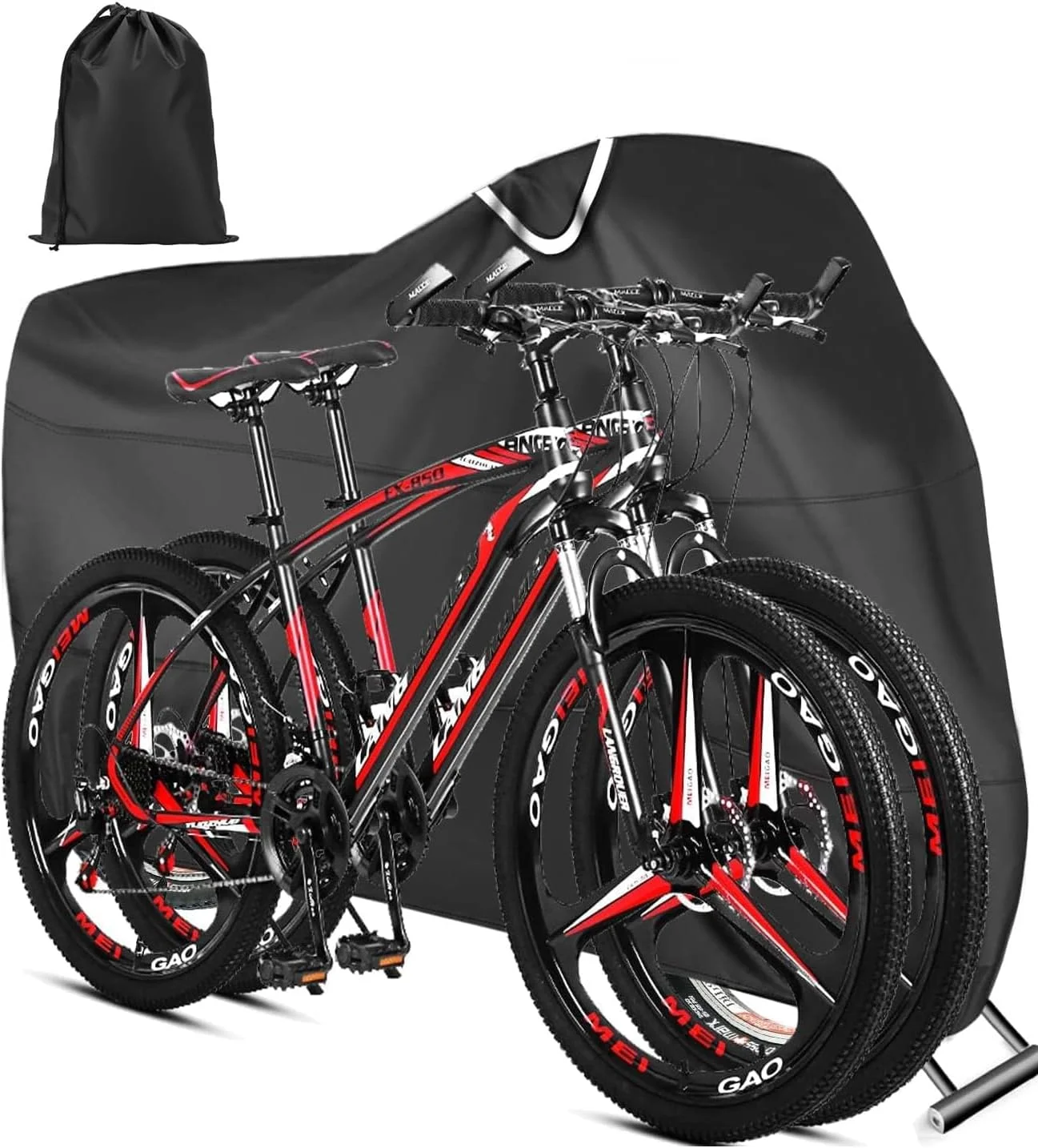 روکش دوچرخه، روکش دوچرخه برای نگهداری در فضای باز - نایلون 210D با پوشش PU، روکش ضد آب دوچرخه در فضای باز برای 2 دوچرخه - ضد گرد و غبار، باران، اشعه ماوراء بنفش برای دوچرخه کوهستانی، دوچرخه جاده