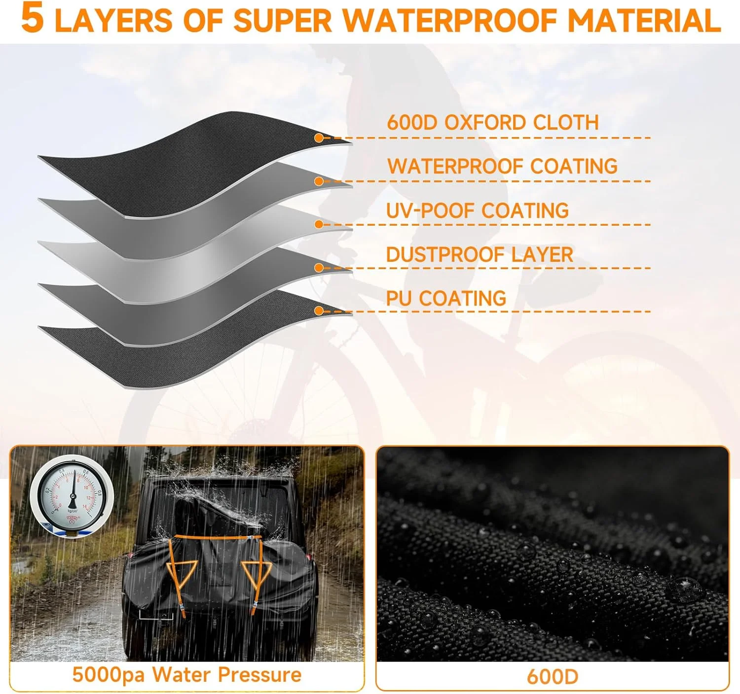 روکش دوچرخه NEVERLANDB برای حمل و نقل روی باربند، روکش دوچرخه ضد آب مناسب تمام فصول، ساخته شده از مواد آکسفورد 420D مقاوم در برابر پارگی، مناسب برای استفاده در سفر با ماشین، کامیون، RV، SUV - دارای بازتابنده های نور در شب برای 2 دوچرخه