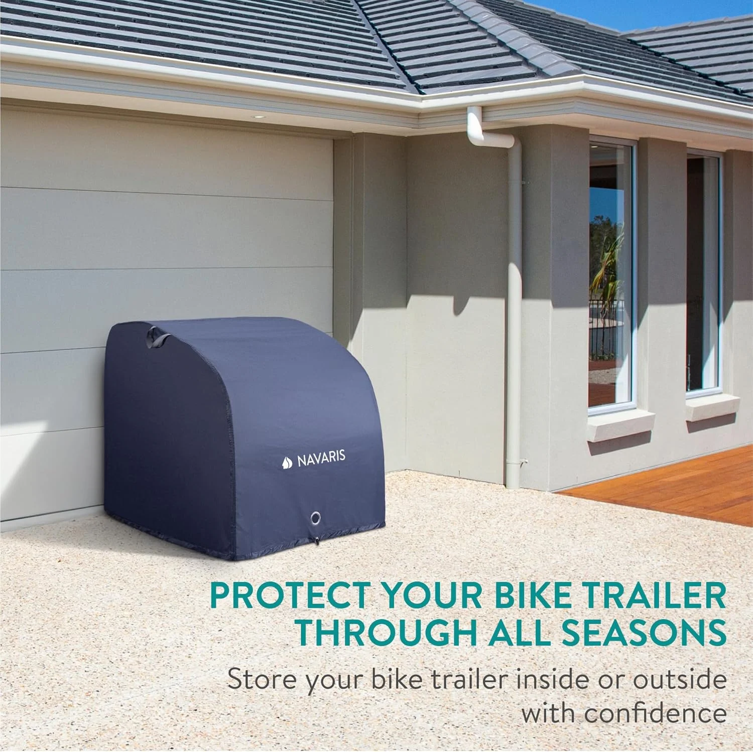 روکش تریلر دوچرخه Navaris - مقاوم در برابر آب، پلی استر 210D، مناسب برای نگهداری در فضای باز - لوازم جانبی چادر دوچرخه کوهستان و جاده - اندازه قابل تنظیم - سرمه ای