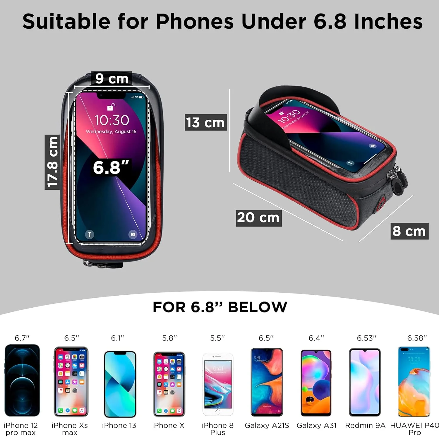 کیف ضدآب بدنه دوچرخه کوهستان، نگهدارنده تلفن همراه، نگهدارنده بازتابنده تلفن همراه با پوشش ضد باران با ظرفیت بزرگ، صفحه لمسی برای 6.8 اینچ کیف ضدآب بدنه دوچرخه کوهستان، نگهدارنده تلفن همراه، نگهدارنده بازتابنده تلفن همراه با پوشش ضد باران با ظرفیت بزرگ، صفحه لمسی برای 6.8 اینچ