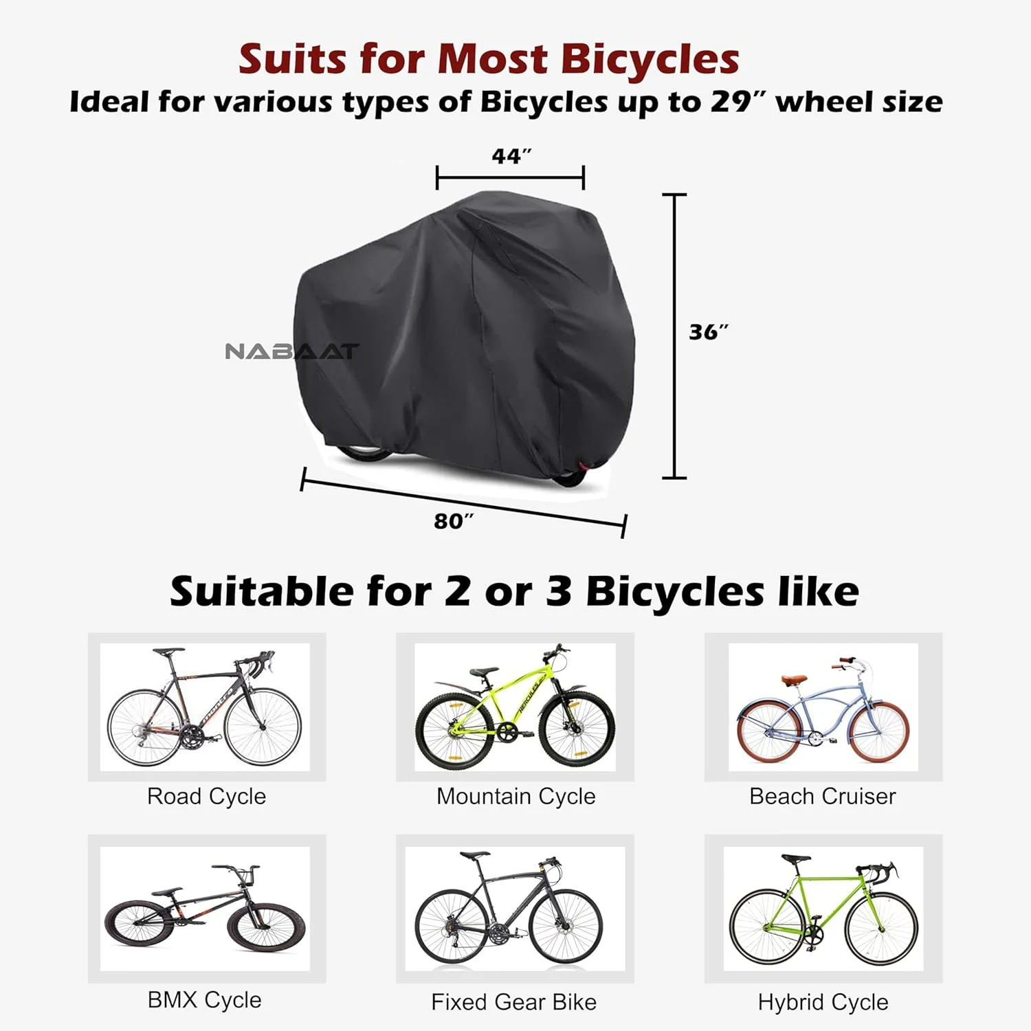 روکش دوچرخه یونیورسال نبات برای 2 یا 3 دوچرخه، ضد آب، محافظت در برابر باران/ آفتاب/ برف/ خوردگی (مشکی)