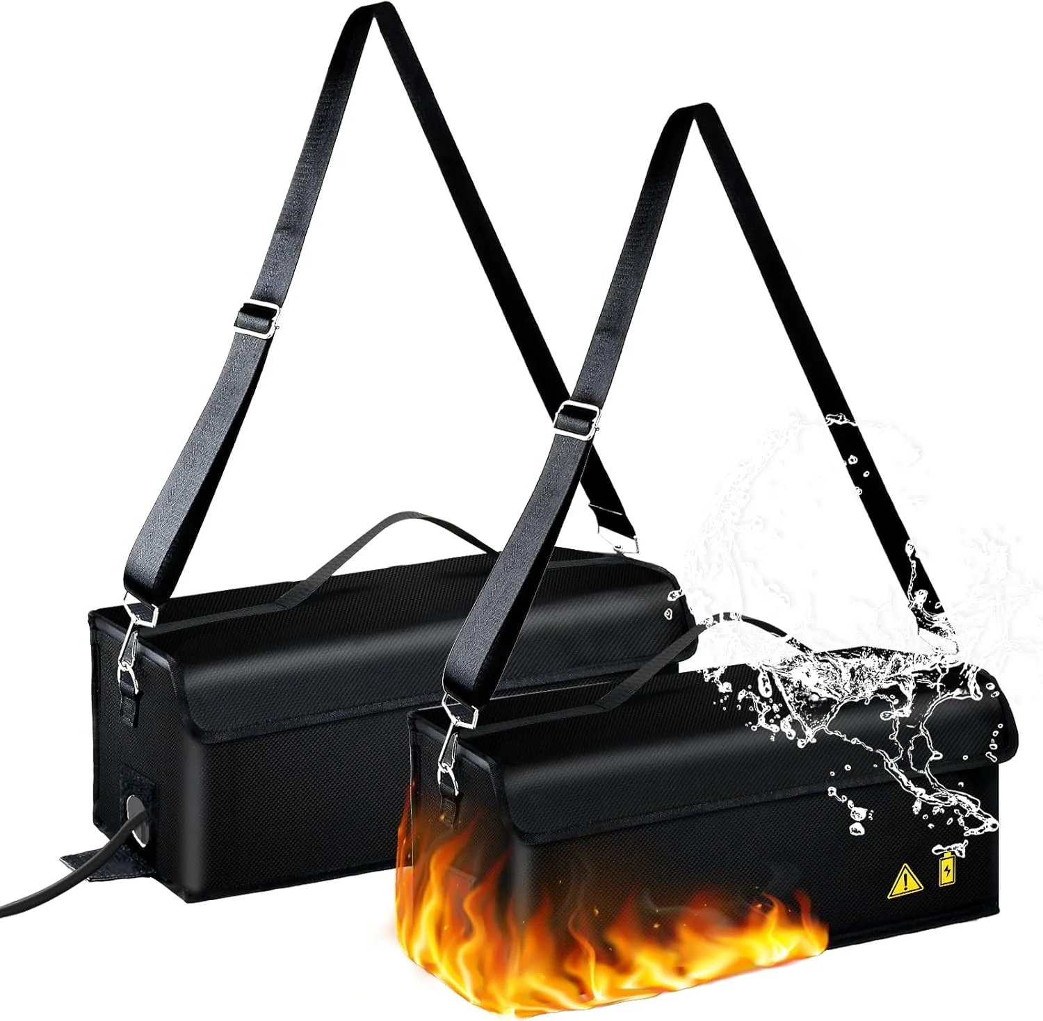 بسته 2 عددی کیف باتری دوچرخه برقی، مشکی، مقاوم در برابر آتش تا 1400 درجه سانتیگراد، ضد آب، ضد انفجار، روکش محافظ باتری دوچرخه برقی، ظرفیت بزرگ برای نگهداری، حمل و نقل، 49x15x15 سانتی متر