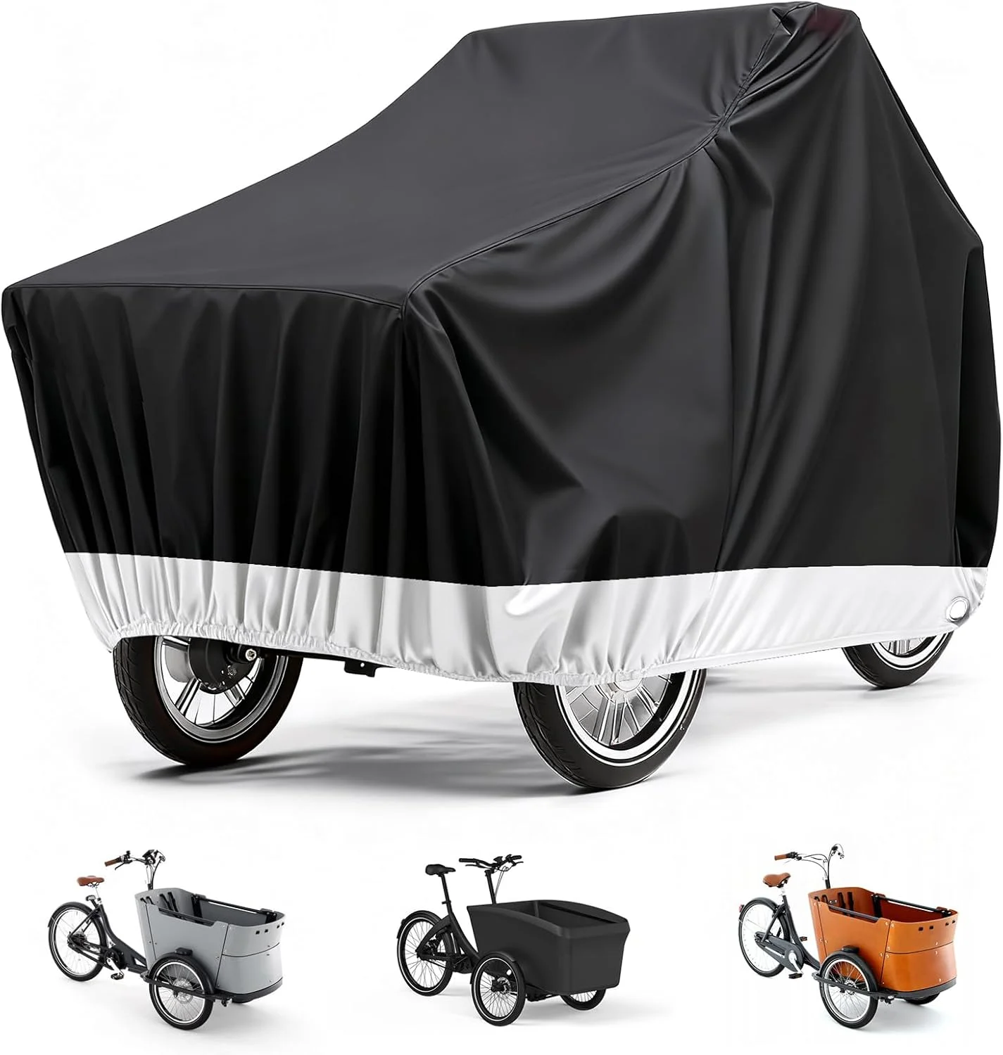 روکش دوچرخه باری، ساخته شده از مواد بادوام 420D، روکش ضدآب دوچرخه، درزهای داخلی جوش داده شده، گاراژ دوچرخه برای برزنت دوچرخه باری، روکش محافظ سه چرخه، ضدآب