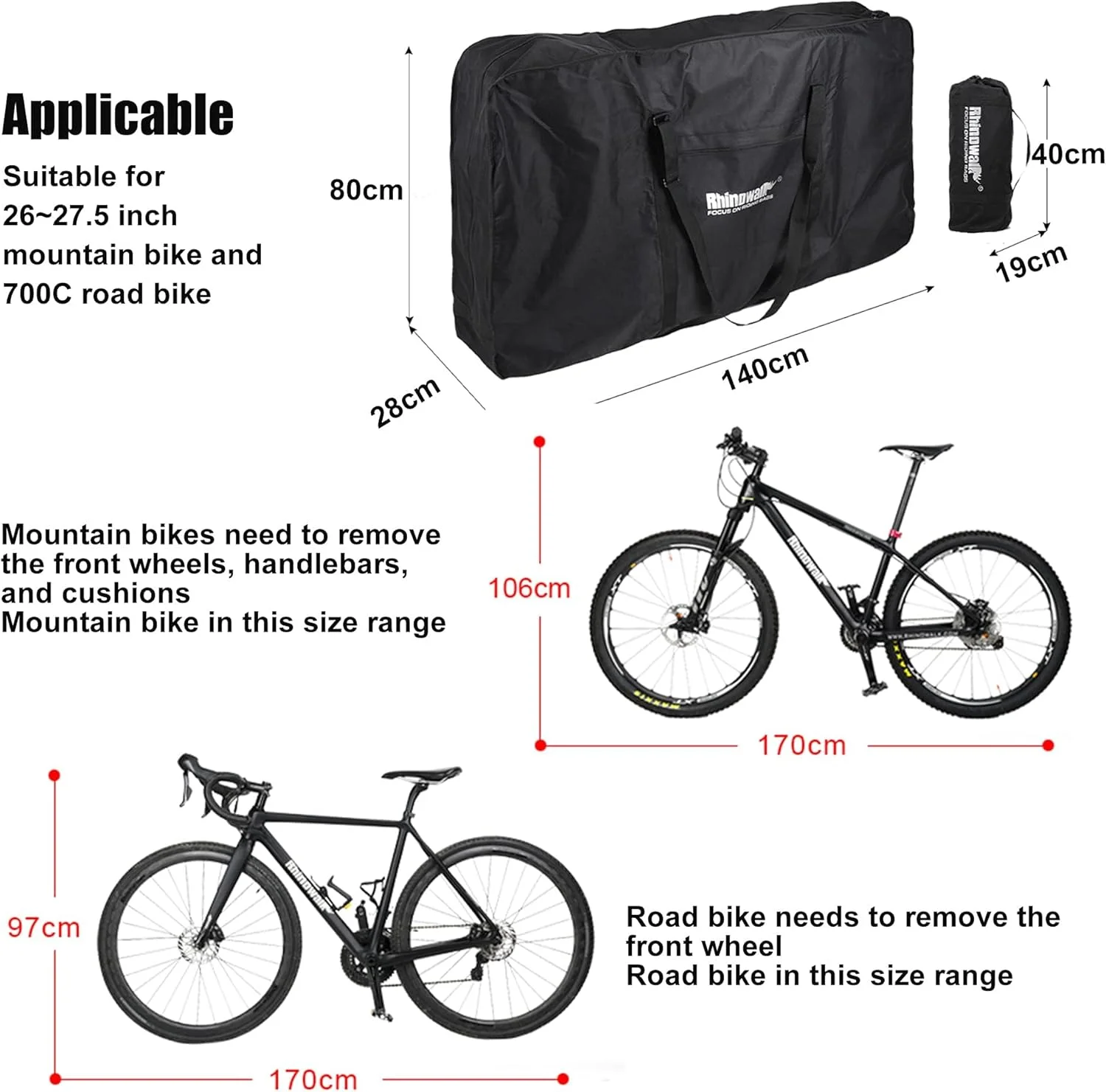 کیف حمل دوچرخه تاشو مناسب سایز ۲۶ تا ۲۹ اینچ، جعبه حمل ضخیم دوچرخه برای مسافرت هوایی، حمل و نقل و لوازم جانبی حرفه ای دوچرخه سواری