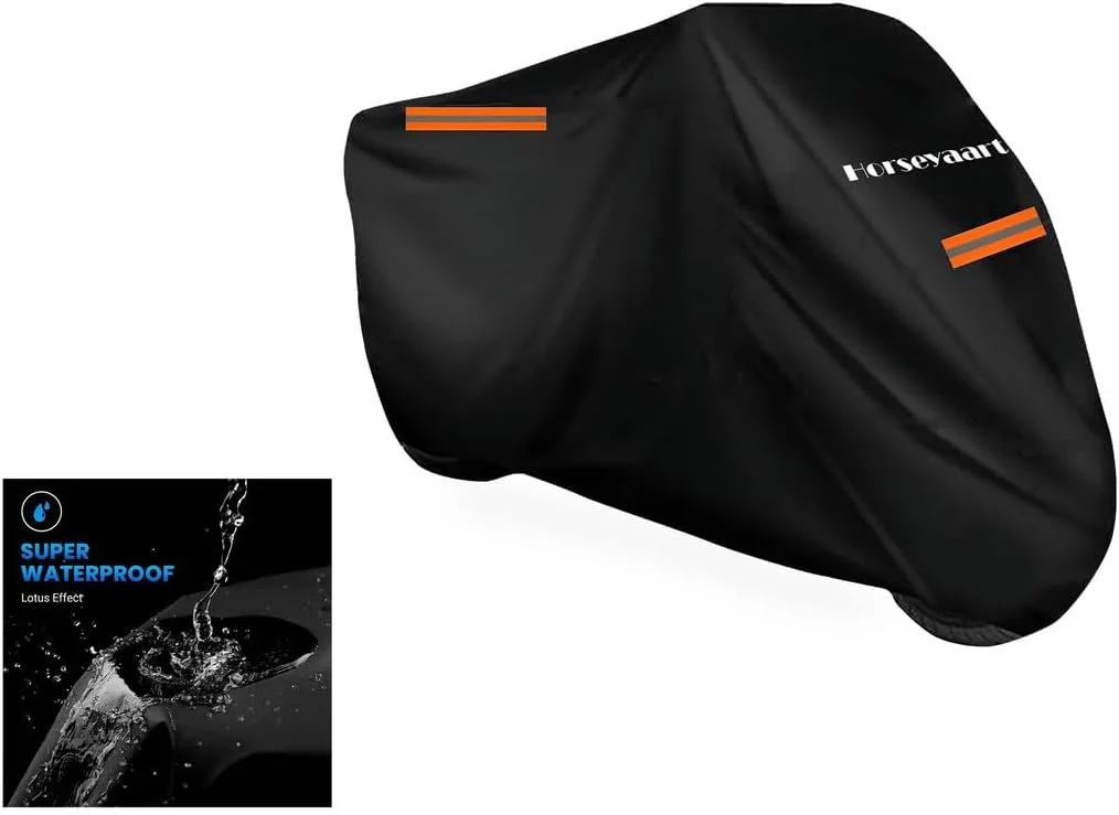 روکش ضدآب موتور سیکلت سازگار با Bajaj Pulsar 125 Neon BS6 با کش، قفل سگکی کمربند و نوار بازتابنده (مشکی)