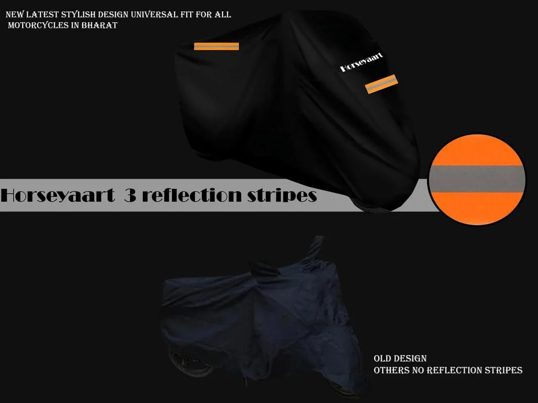 روکش ضدآب موتور سیکلت سازگار با Bajaj Pulsar 125 Neon BS6 با کش، قفل سگکی کمربند و نوار بازتابنده (مشکی)