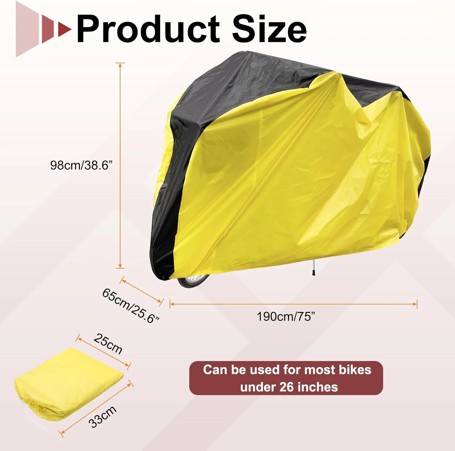 روکش دوچرخه هارفرینگتون ضد آب مناسب فضای باز، پلی استر 75 اینچی ضد گرد و غبار، باران، باد و برف، دارای سوراخ قفل و سگک ضد باد به همراه کیف نگهداری برای دوچرخه کوهستانی و جاده ای، مشکی زرد