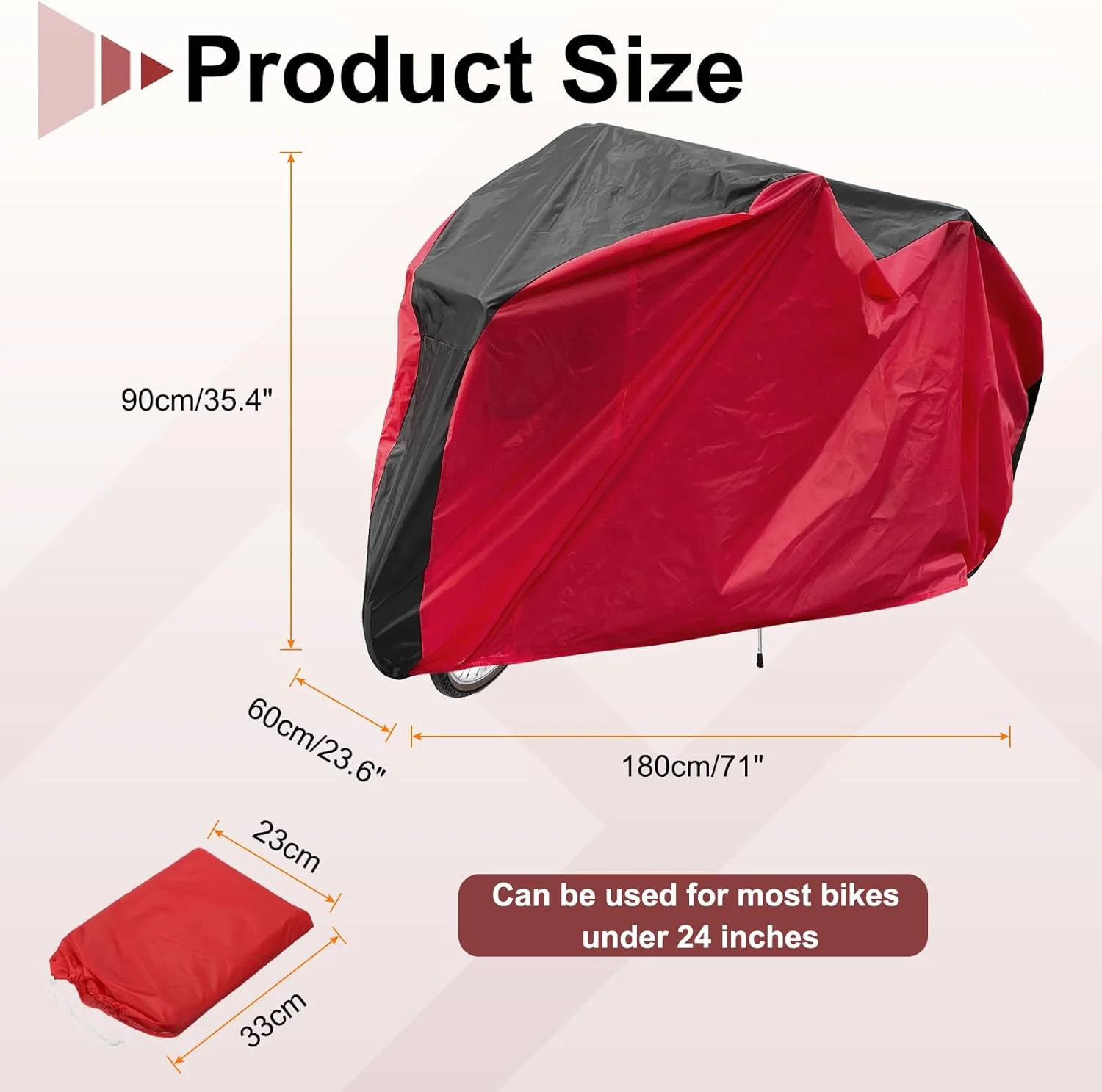 روکش دوچرخه هارفرینگتون ضد آب مناسب فضای باز، پلی استر 71 اینچی ضد گرد و غبار، ضد باران، ضد باد، ضد برف، دارای سوراخ قفل و سگک ضد باد به همراه کیف نگهداری برای دوچرخه های کوهستانی و جاده ای، مشکی قرمز