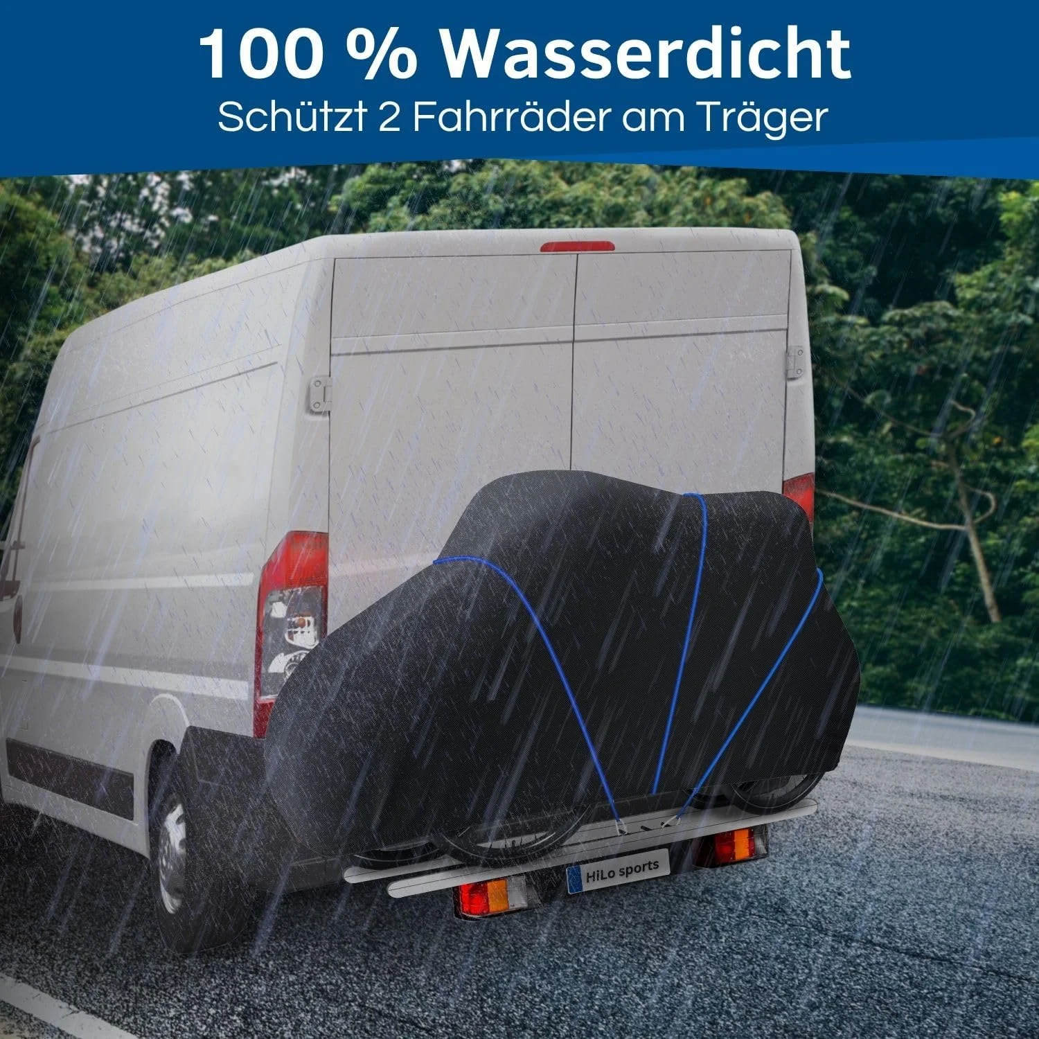 روکش مقاوم در برابر پارگی دوچرخه HiLo sports برای حمل کننده عقب برای 2 دوچرخه - [همراه با طناب 6 متری] - محافظت ضد آب از حمل و نقل دوچرخه و دوچرخه برقی - ساخته شده از ریپ استاپ 600D - روکش محافظ دوچرخه برای