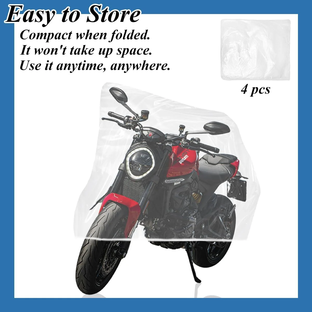 روکش دوچرخه ضد آب مناسب فضای باز و داخل خانه، روکش دوچرخه یکبار مصرف شفاف، مناسب برای دوچرخه، دوچرخه کوهستانی، اسکوتر برقی، موتور سیکلت (سایز بزرگ) - 4 عدد
