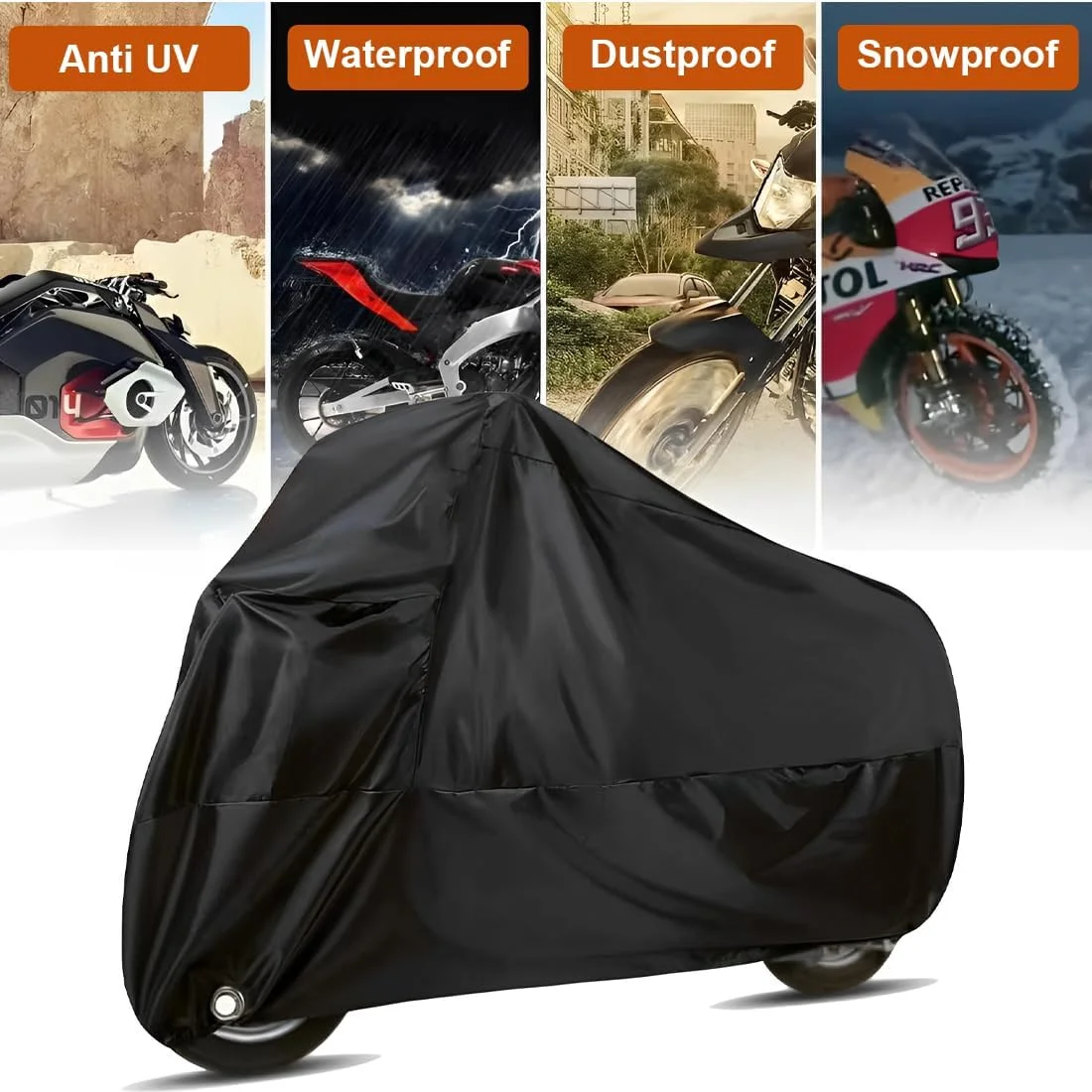 روکش ضدآب دوچرخه برای فضای باز، پارچه برزنتی ضدآب 210D برای دوچرخه در فضای باز، 200 x 110 x 70 سانتی متر، برای همه دوچرخه ها، با سوراخ قفل (XL)