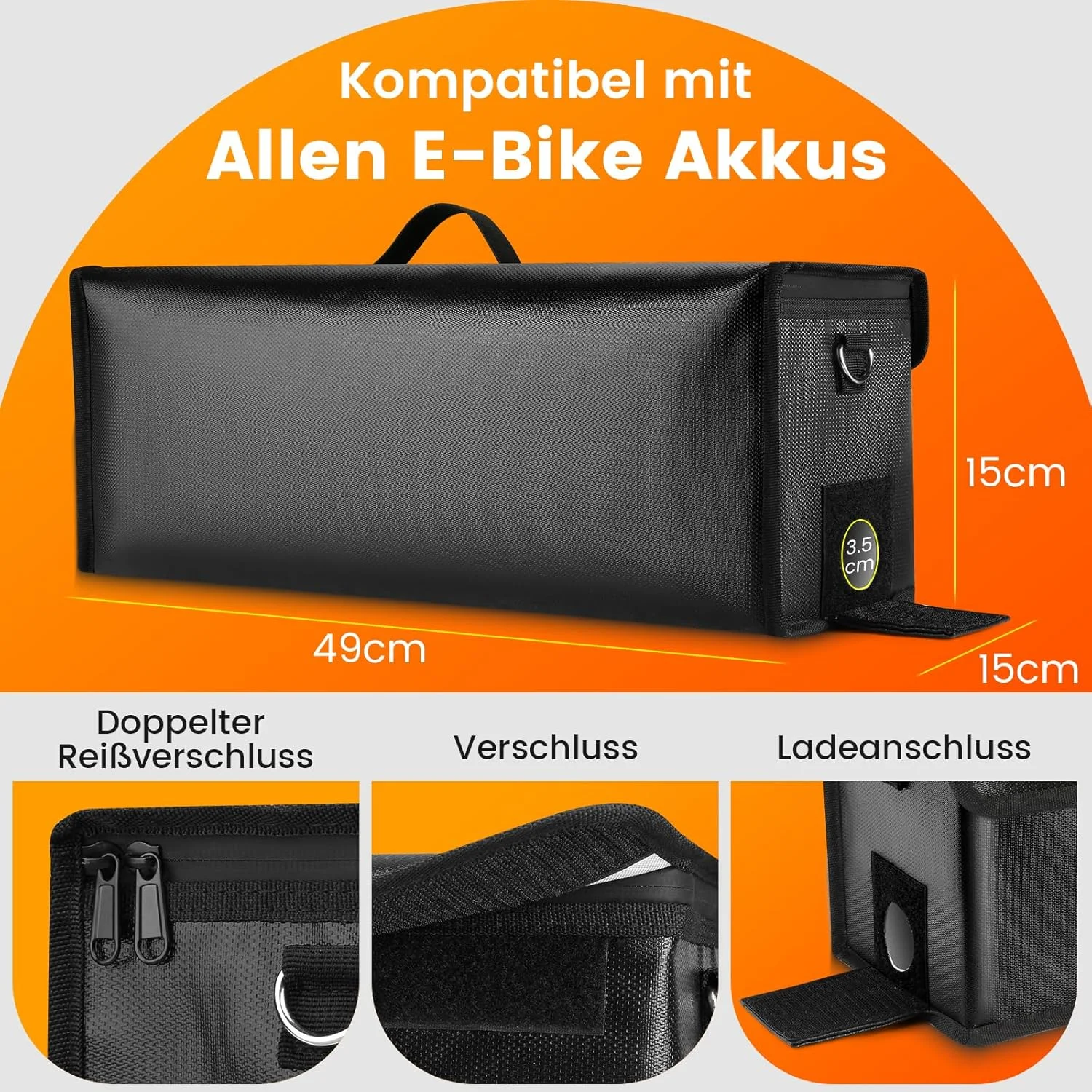 کیف باتری دوچرخه برقی، مقاوم در برابر آتش تا دمای ۱۳۰۰ درجه سانتیگراد، برای نگهداری و حمل و نقل، کیف باتری، ضد آب، ضد انفجار، کیف محافظ باتری دوچرخه برقی با ظرفیت بزرگ.