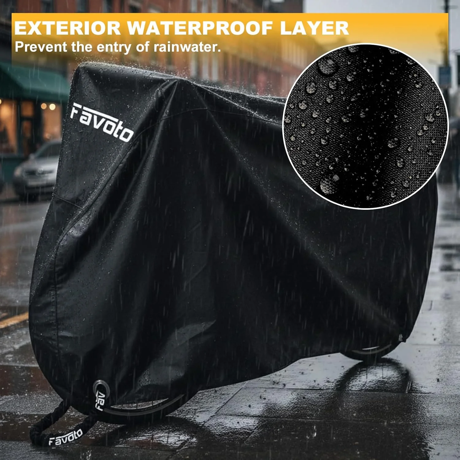 روکش دوچرخه فاوتو برای 2 دوچرخه ضد آب 210T، محافظت در برابر اشعه ماوراء بنفش، ضد باد و ضد گرد و غبار با سوراخ قفل برای دوچرخه کوهستان و دوچرخه جاده، ابعاد 200x70x112 سانتی متر