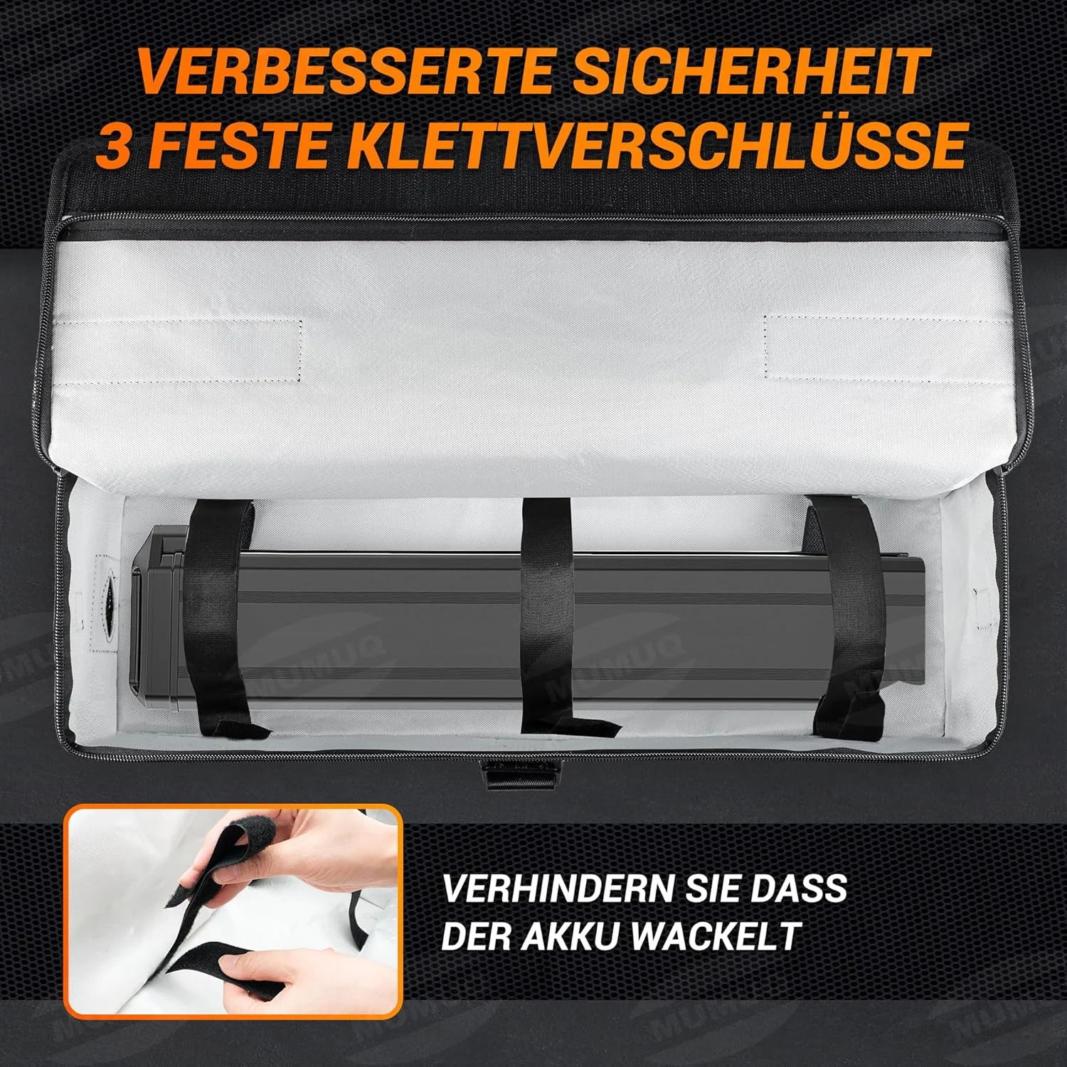 کیف باتری دوچرخه برقی، کیف باتری دوچرخه ضد حریق ۱۰۰۰ درجه سانتیگراد با بست محکم چسبی، راهنمای کابل برای شارژ، حمل و نقل، نگهداری، روکش محافظ باتری دوچرخه برقی LIPO، ابعاد ۴۹x۱۵x۱۵ سانتی متر (L)