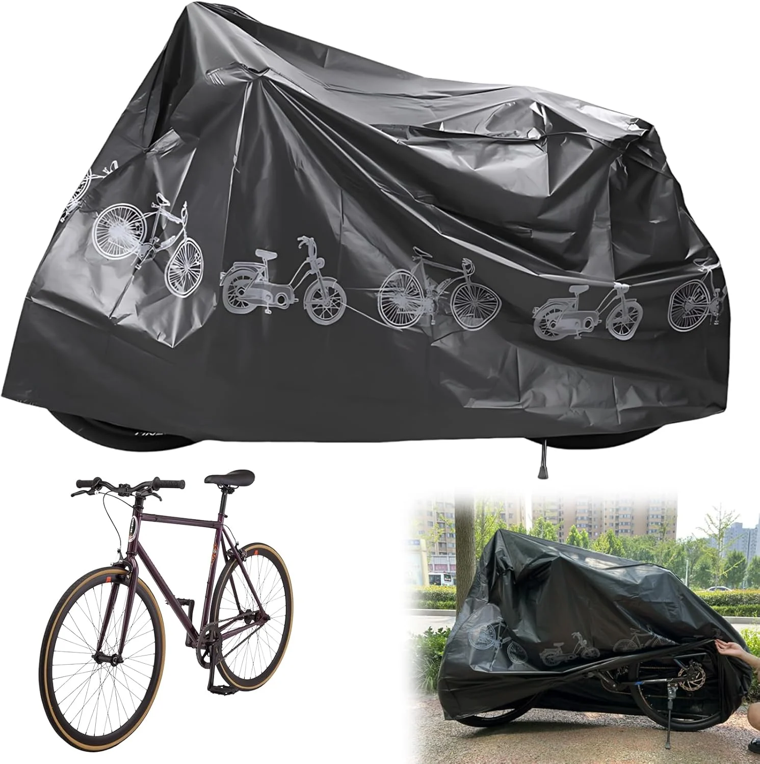 روکش دوچرخه، ضد آب، 200 x 110 سانتی متر، گاراژ دوچرخه، روکش محافظ دوچرخه، برزنت ضخیم شده دوچرخه، روکش برزنتی دوچرخه برای دوچرخه کوهستانی/دوچرخه برقی/دوچرخه جاده