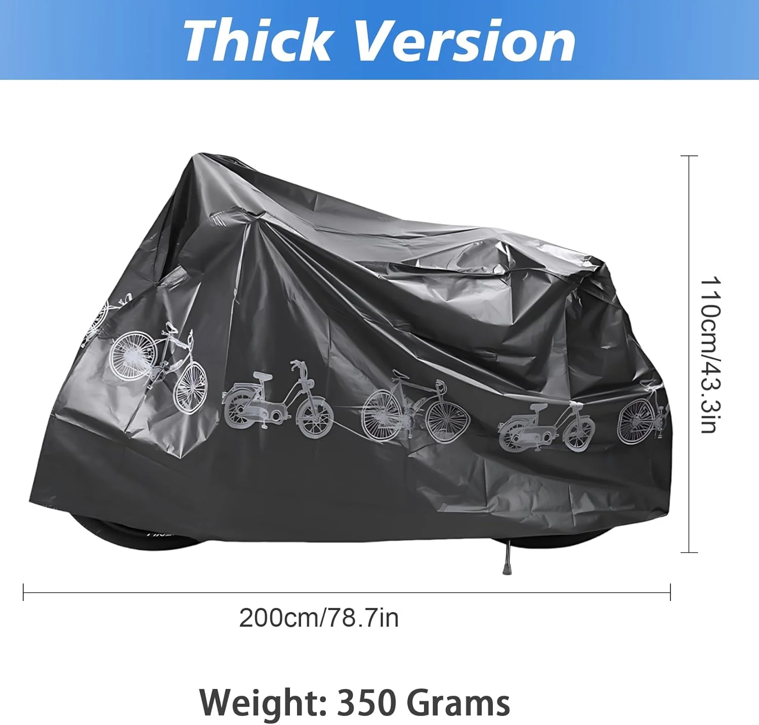 روکش دوچرخه، ضد آب، 200 x 110 سانتی متر، گاراژ دوچرخه، روکش محافظ دوچرخه، برزنت ضخیم شده دوچرخه، روکش برزنتی دوچرخه برای دوچرخه کوهستانی/دوچرخه برقی/دوچرخه جاده