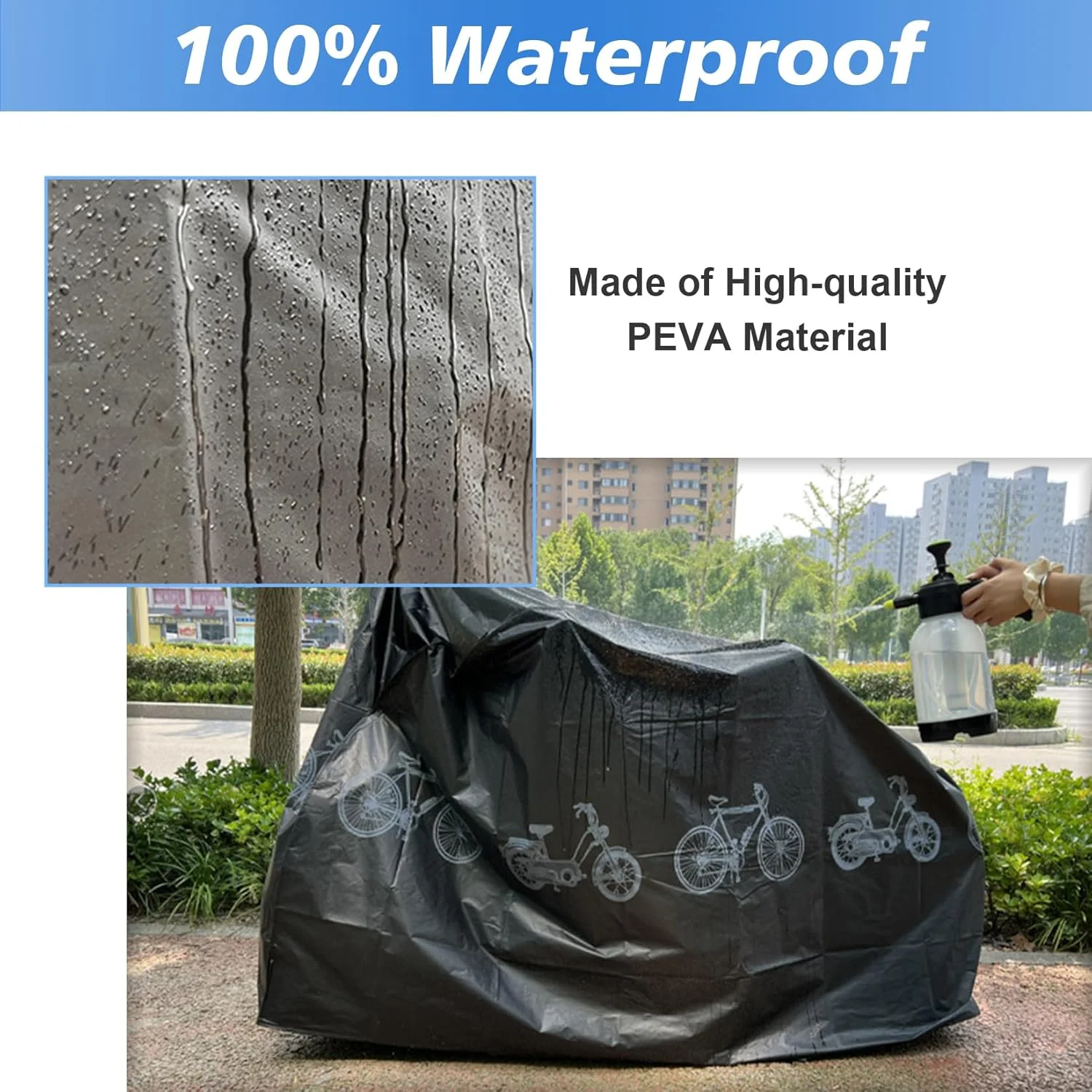 روکش دوچرخه، ضد آب، 200 x 110 سانتی متر، گاراژ دوچرخه، روکش محافظ دوچرخه، برزنت ضخیم شده دوچرخه، روکش برزنتی دوچرخه برای دوچرخه کوهستانی/دوچرخه برقی/دوچرخه جاده