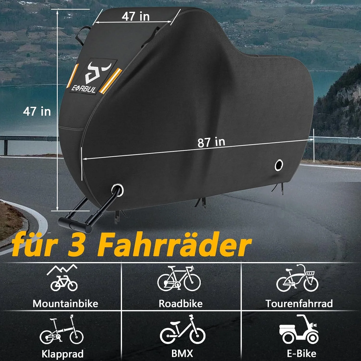 روکش دوچرخه برای 2 یا 3 دوچرخه، 221 x 119 x 119 سانتی متر (طول x عرض x ارتفاع)، ضد آب، پارچه بادوام 420D، مقاوم در برابر باران، آفتاب، اشعه ماوراء بنفش و گرد و غبار، برای دوچرخه های کوهستانی، جاده ای و برقی