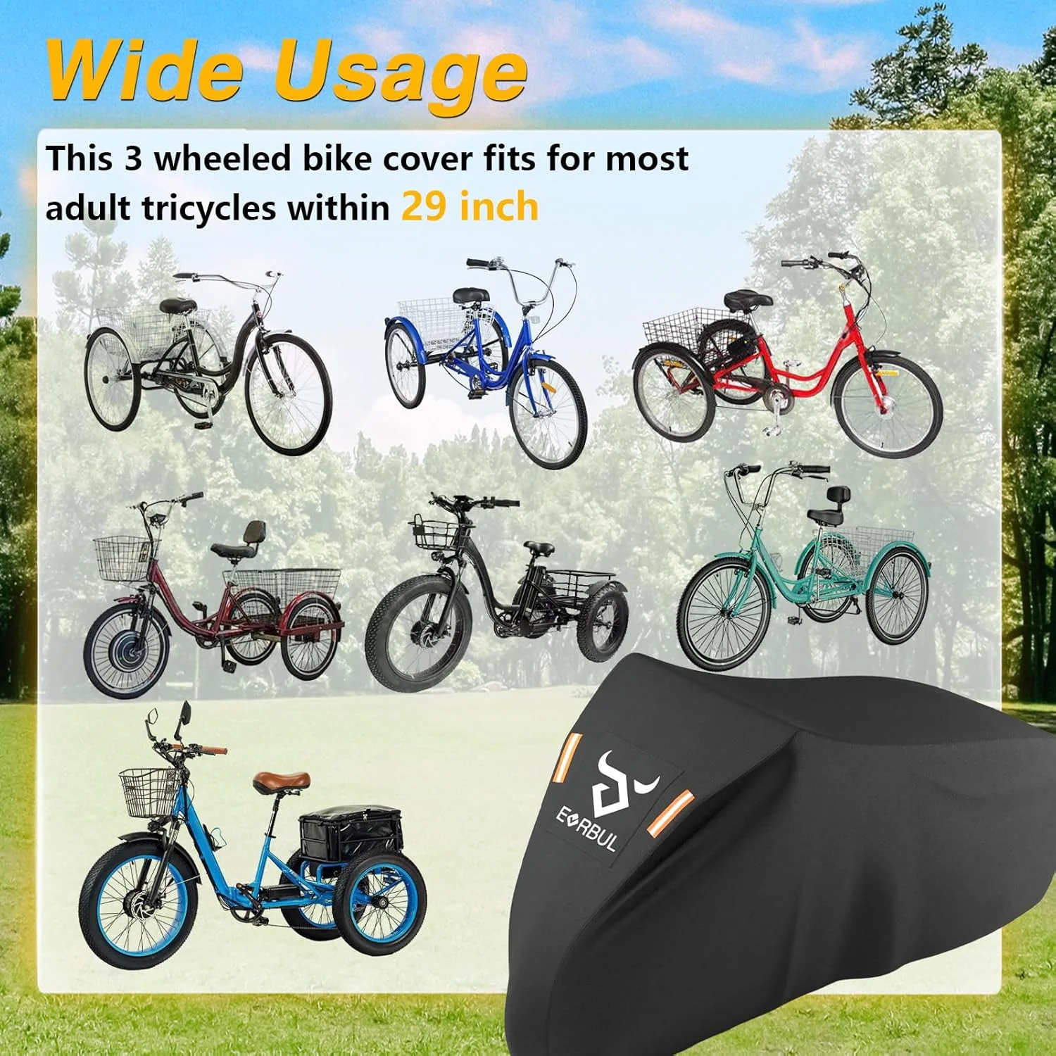 روکش سه چرخه بزرگسال، ابعاد 190x76x112 سانتی متر، مقاوم در برابر آب، باد و گرد و غبار، مناسب برای نگهداری در فضای باز