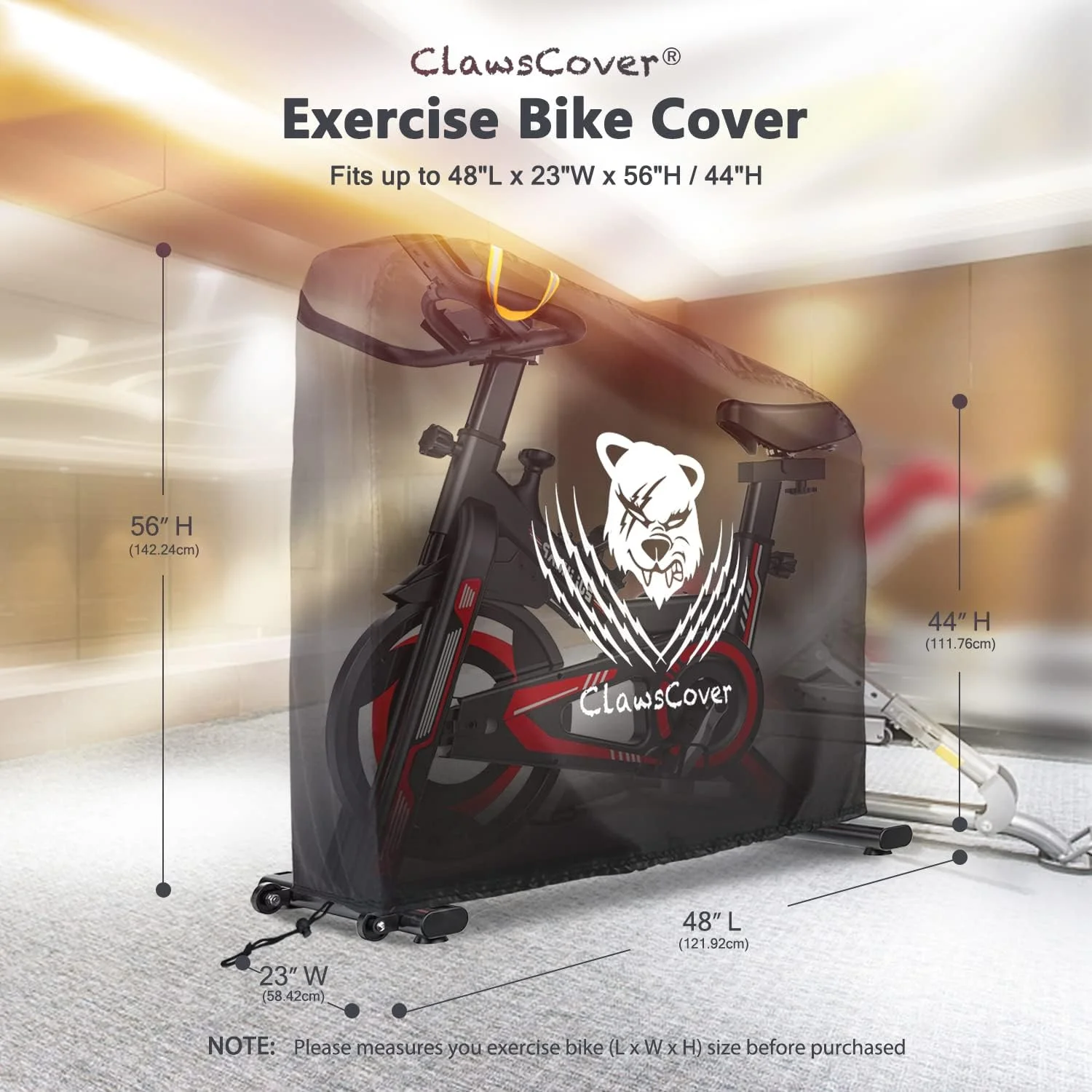 روکش دوچرخه ثابت ورزشی ClawsCover، روکش محافظ دوچرخه اسپین ثابت داخل سالن، ضد آب و ضد گرد و غبار، برای استفاده در داخل یا خارج از منزل، مشکی روکش دوچرخه ثابت ورزشی ClawsCover، روکش محافظ دوچرخه اسپین ثابت داخل سالن، ضد آب و ضد گرد و غبار، برای استفاده در داخل یا خارج از منزل، مشکی