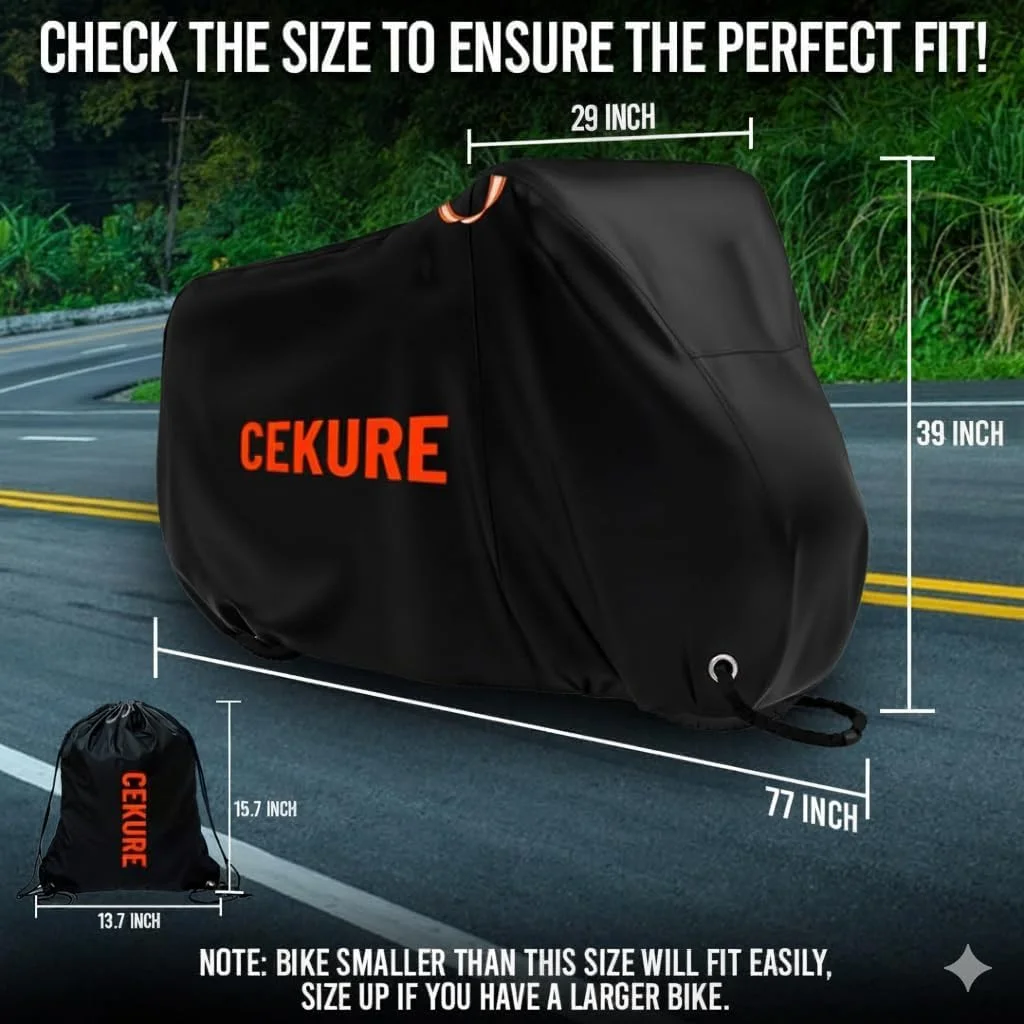 روکش دوچرخه مناسب فضای باز - ضد آب، مقاوم در برابر پارگی و باد، مناسب برای نگهداری 1-2 دوچرخه، به همراه کیف حمل